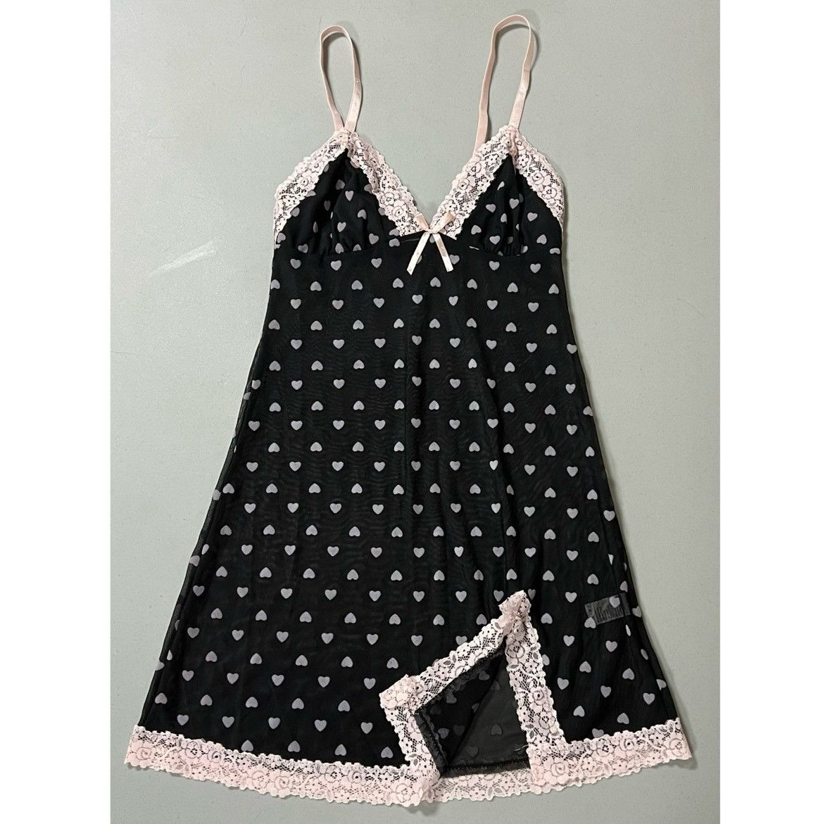 Vintage Black Pink Hearts Babydoll Nightie Lingerie Dress Size S 🖤🩷 Size S / US 4 / IT 40 - 1 Thumbnail