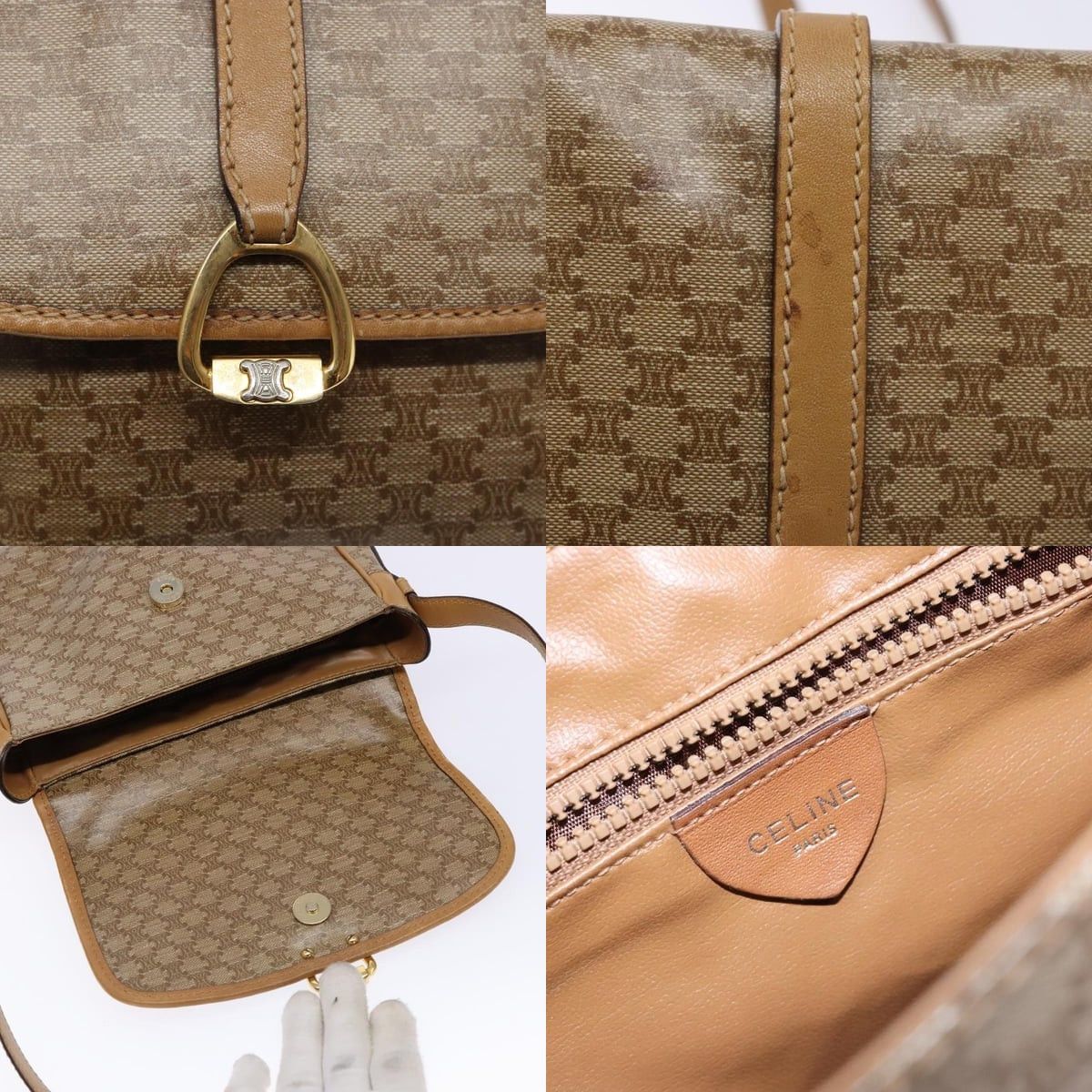 Celine CELINE Macadam Canvas Shoulder Bag Pvc Beige Gold Size ONE SIZE - 11 Thumbnail