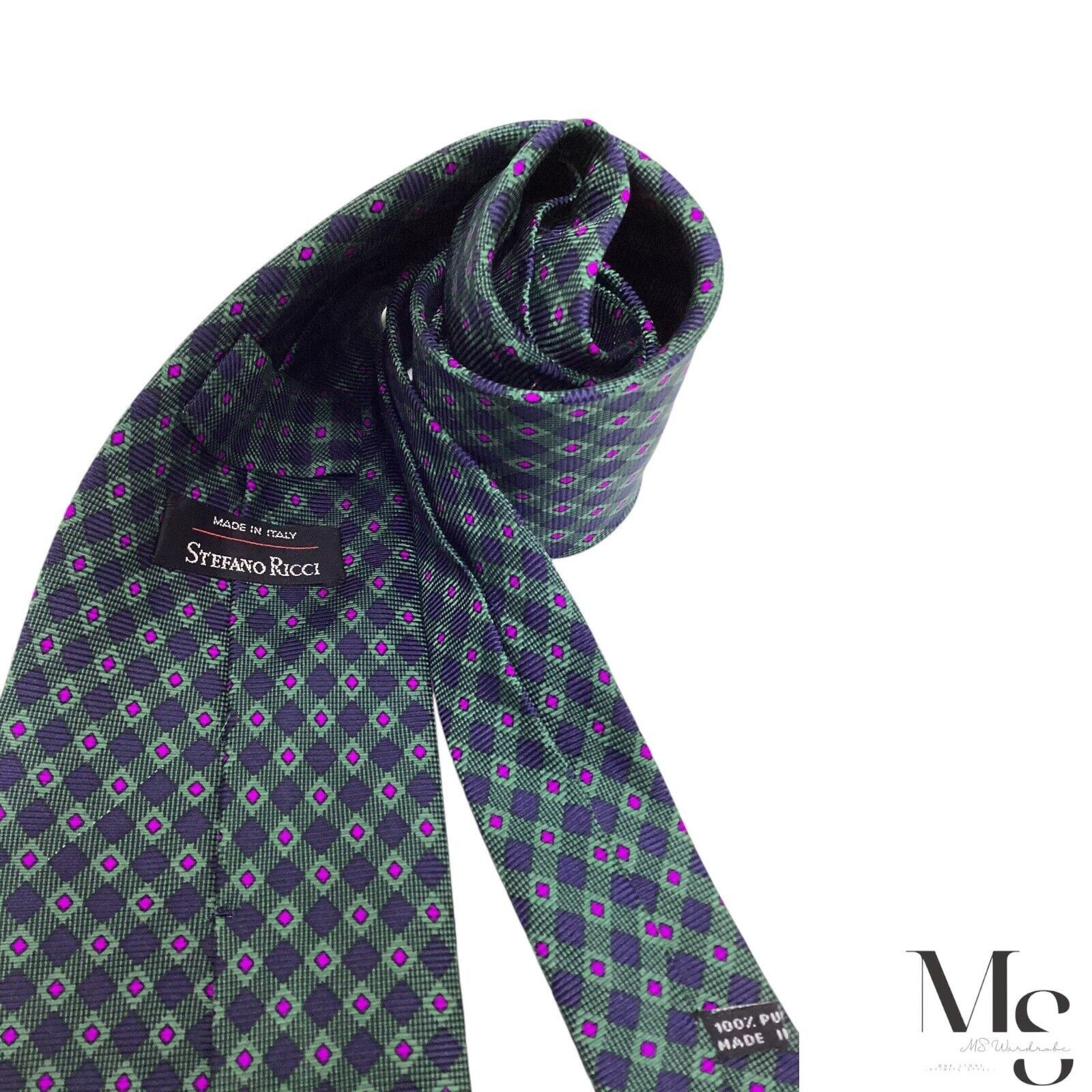 Stefano Ricci STEFANO RICCI XL Green Geometric Silk Tie Made In Italy W:4" Size ONE SIZE - 4 Thumbnail