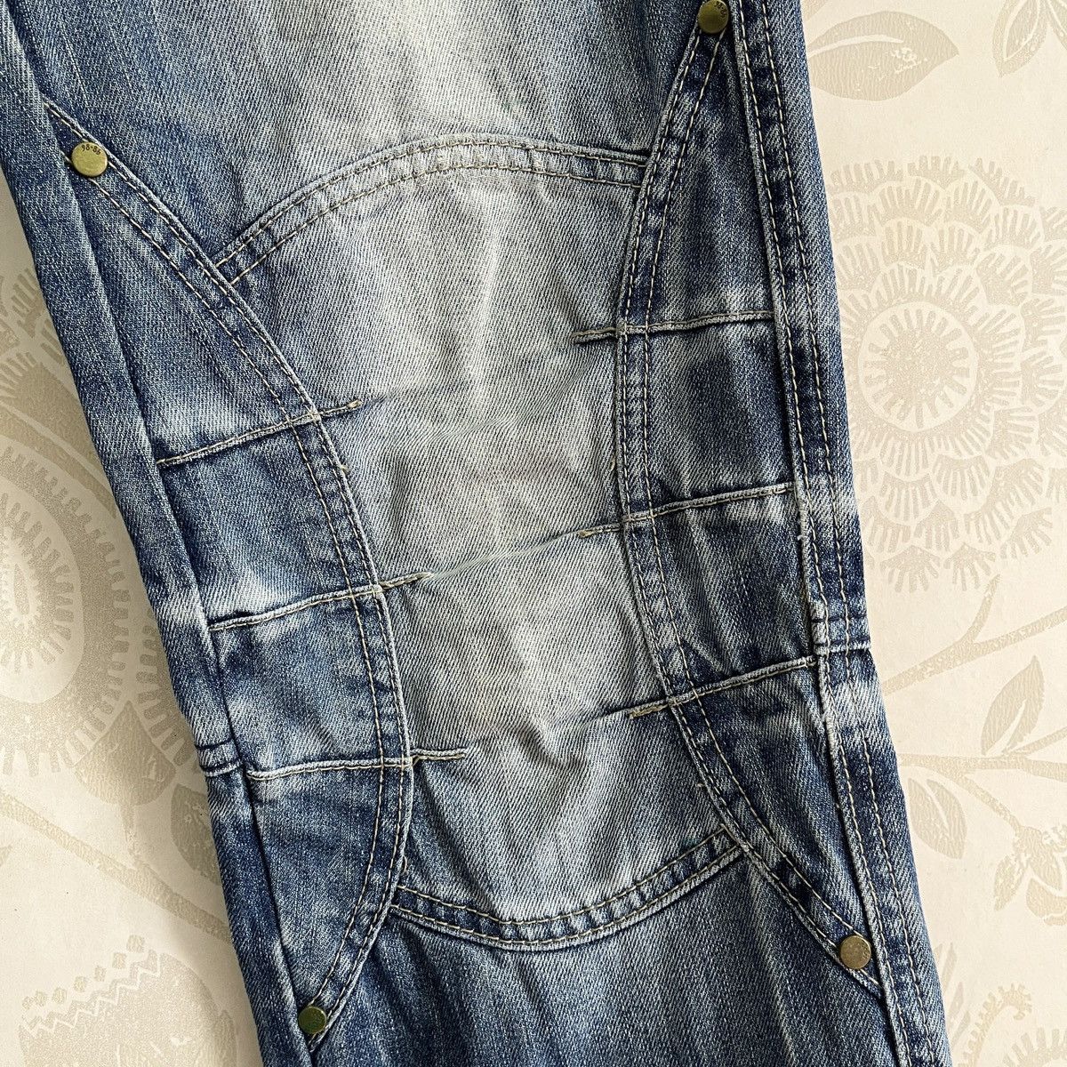 Japanese Brand Distressed Double Knee Japan Denim Double Waist Size US 33 - 12 Thumbnail