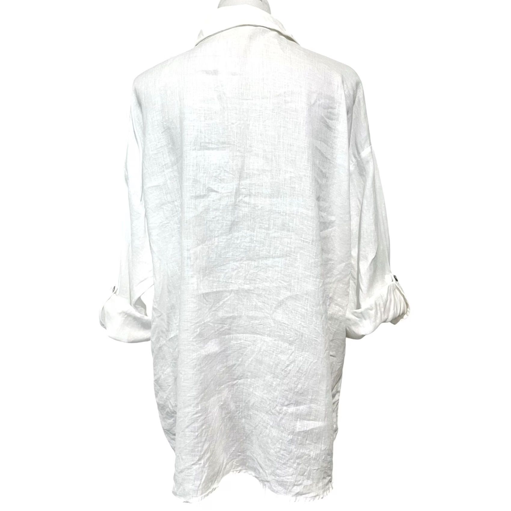 Vintage VINTAGE Magaschoni 100% Linen Button Up Shirt Roll Tab Sleeves Pockets White Womens Sz L Shirt Women L White Pocket Roll Tab Sleeve Linen Button-Up Size L / US 10 / IT 46 - 4 Thumbnail