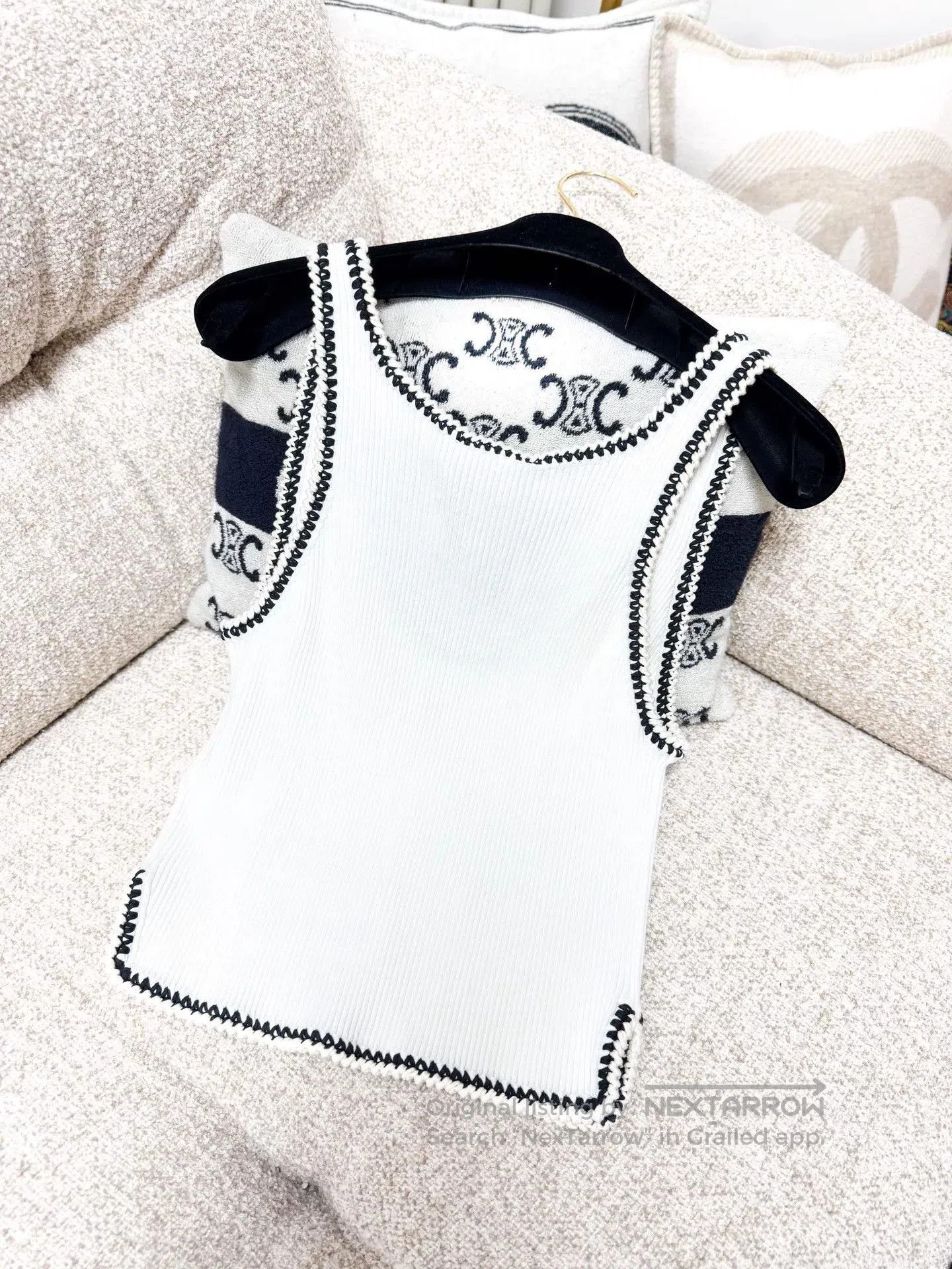 Chanel Chanel 22C White Black Trim Knit Vest. Size US L / EU 52-54 / 3 - 2 Thumbnail