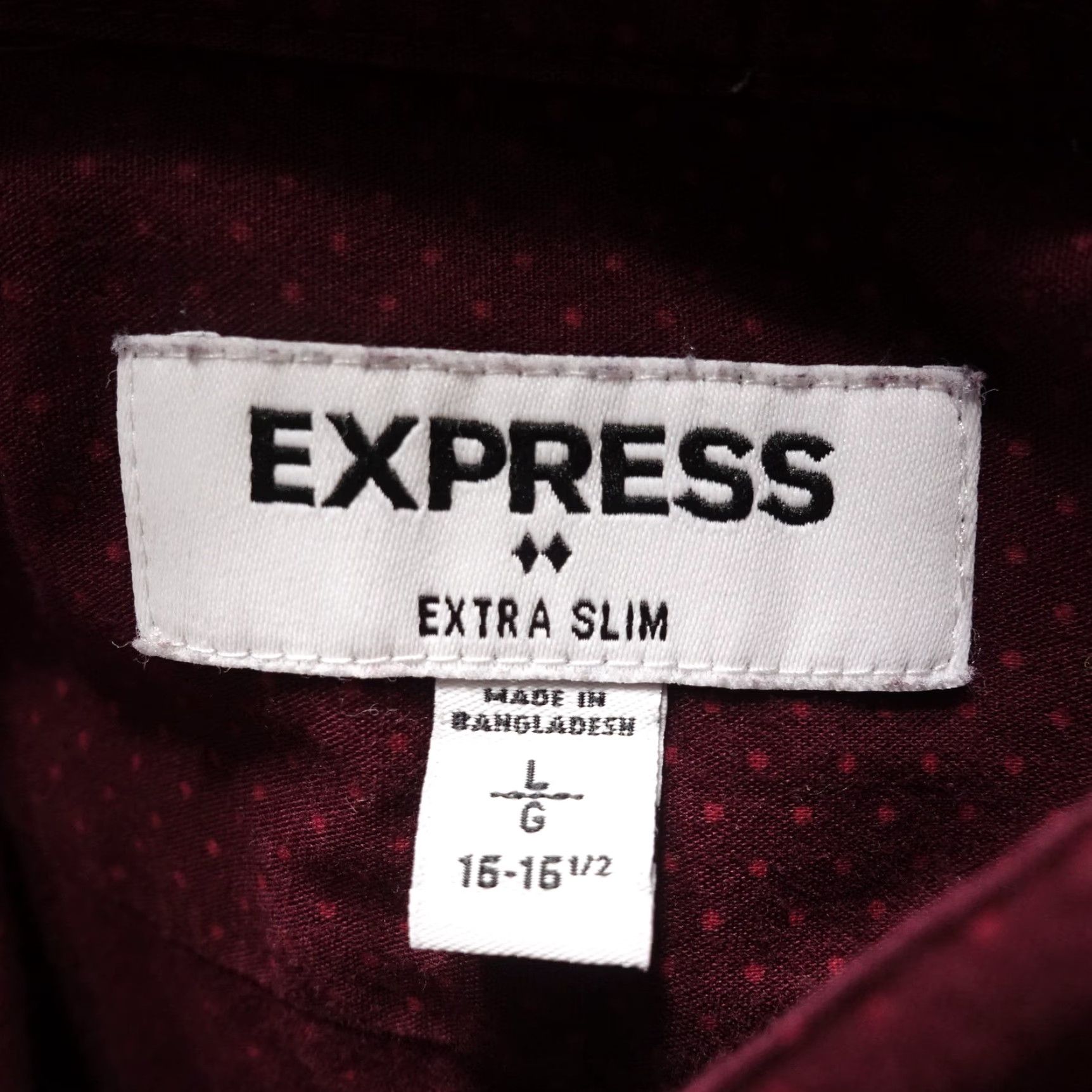 Express VINTAGE Express Men's Shirt Large Burgundy Red Polka Dot Long Sleeve Casual Business Size US L / EU 52-54 / 3 - 6 Thumbnail