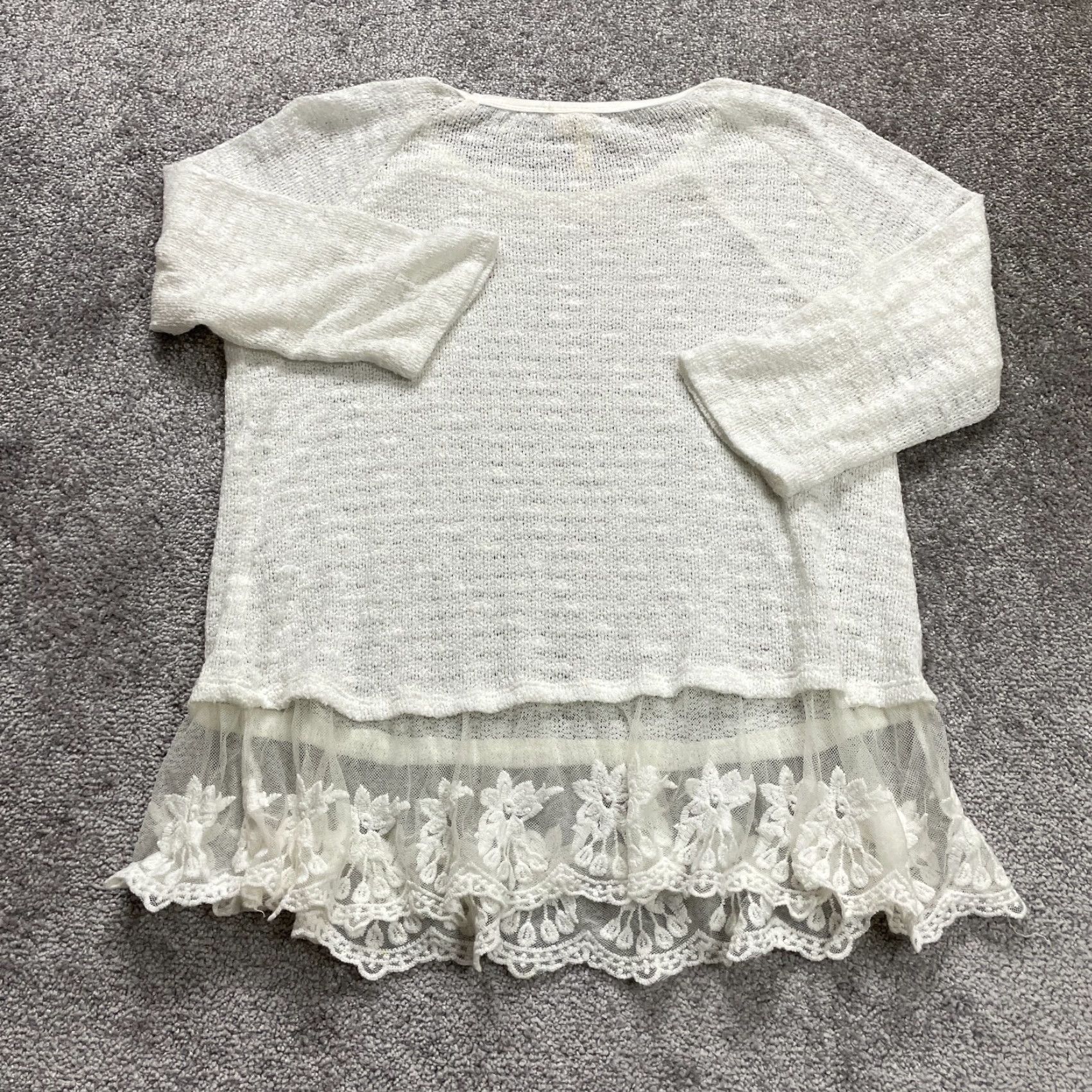 Vintage Chenault Tunic Blouse Women L White Lace Knit Long Sleeve Lightweight Shirt Size L / US 10 / IT 46 - 2 Thumbnail