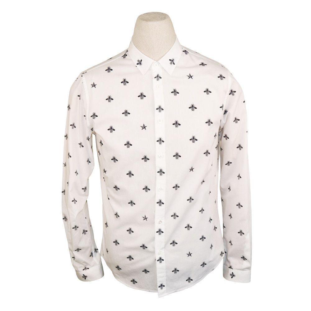 Gucci Gucci White Bee & Star Print Cotton Shirt Size US M / EU 48-50 / 2 - 1 Thumbnail