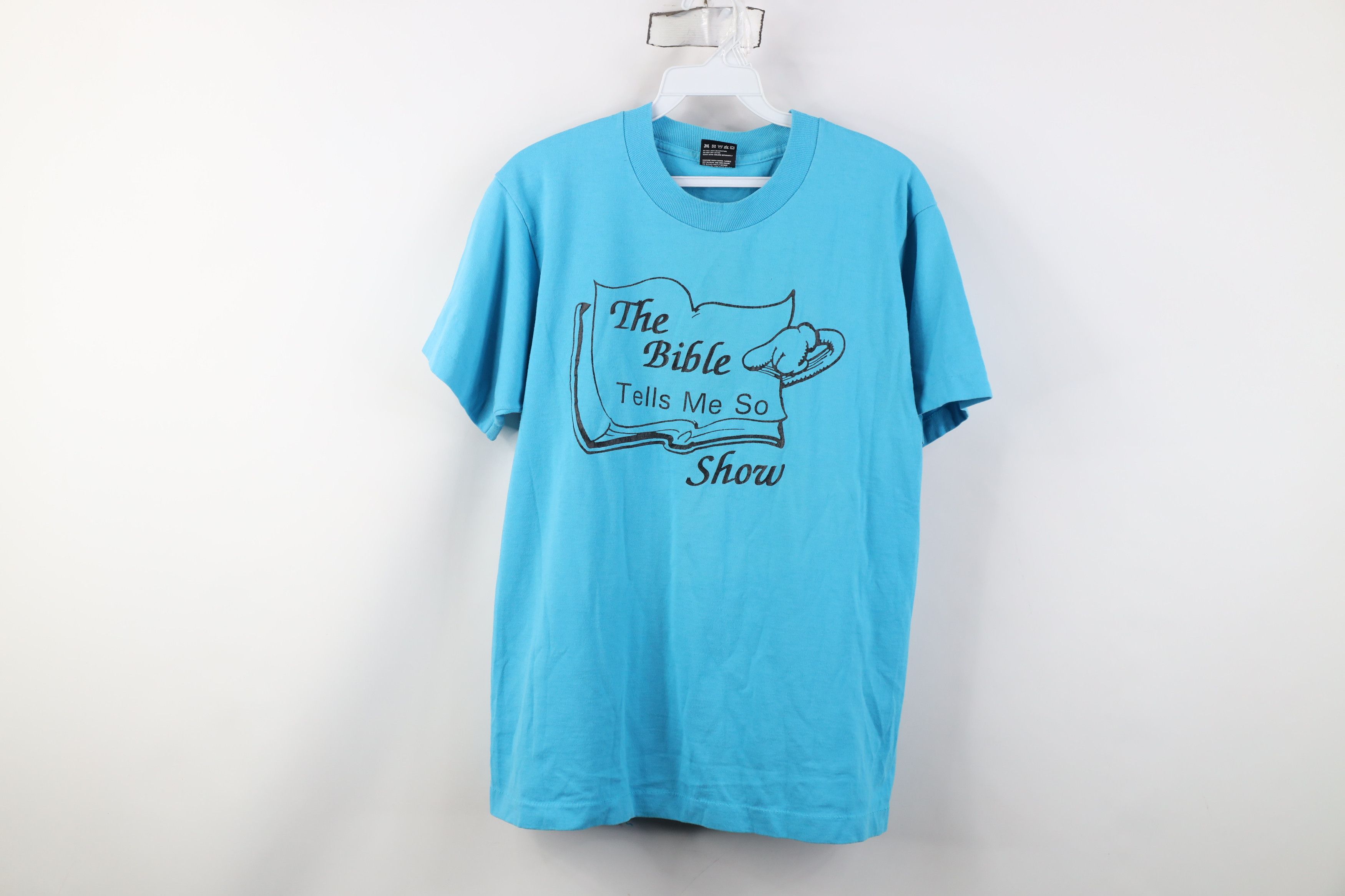 Vintage Vintage 90s Christian The Bible Tells Me So T-Shirt Blue USA Size M / US 6-8 / IT 42-44 - 1 Thumbnail