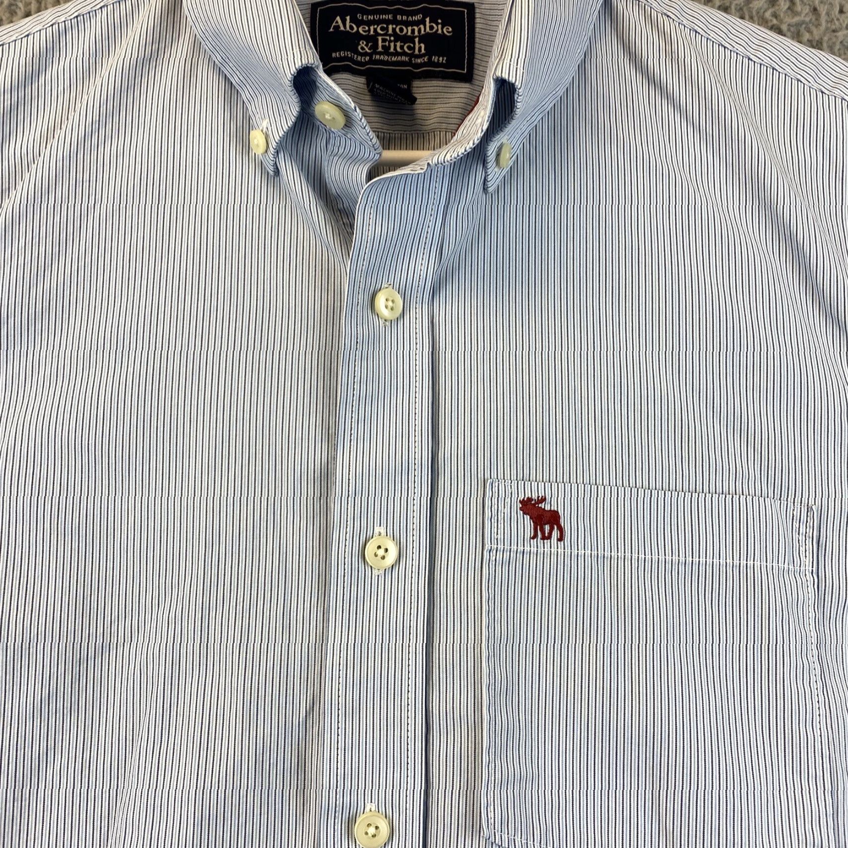 Abercrombie & Fitch ABERCROMBIE & FITCH Striped Button-Up Long Sleeve Shirt Mens L Blue Slim Fit Classic Casual Size US L / EU 52-54 / 3 - 3 Thumbnail