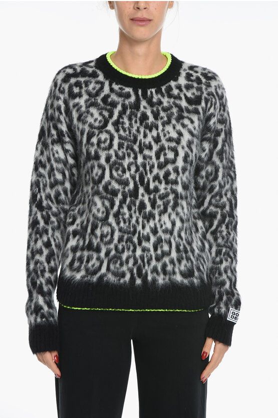 image of Golden Goose Crew Neck Alpaca Sweater With Jacquard Animal Motif in Black/White, Women's (Size Smal