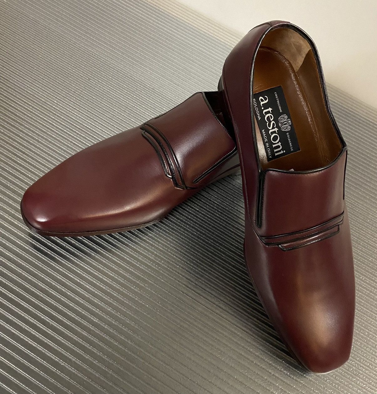 Testoni a.testoni 🇮🇹 wine de luxe leather piped vamp slip on 7 NEW Size US 7 / EU 40 - 3 Thumbnail