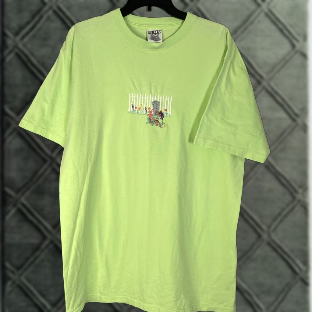 Vintage VINTAGE Oneita T-Shirt Embroidered Grannycore Grandma Stitch Adult Large L Green Short Sleeve Mens Shirt Size US L / EU 52-54 / 3 - 1 Thumbnail