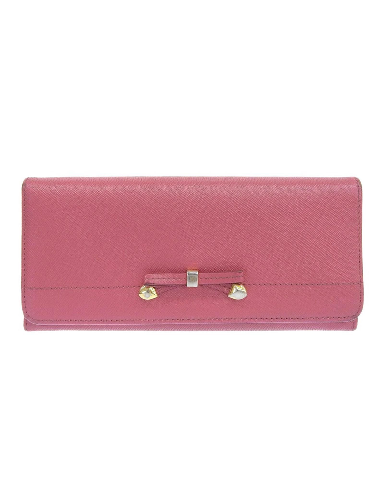 image of Prada Ribbon Long Wallet in Pink, Women's