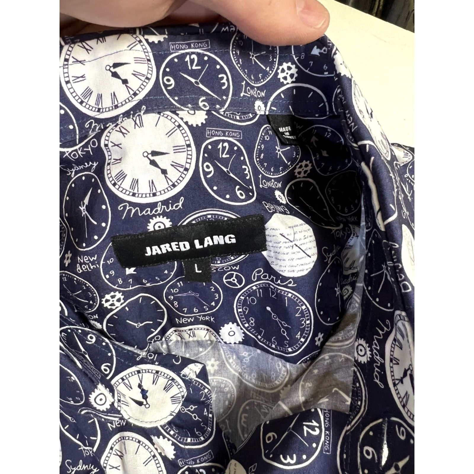Jared Lang Jared Lang Shirt Men L Long Sleeve Button-Up Navy Geometric Clocks Casual Business Gift/Workwear Mens Size US L / EU 52-54 / 3 - 4 Thumbnail