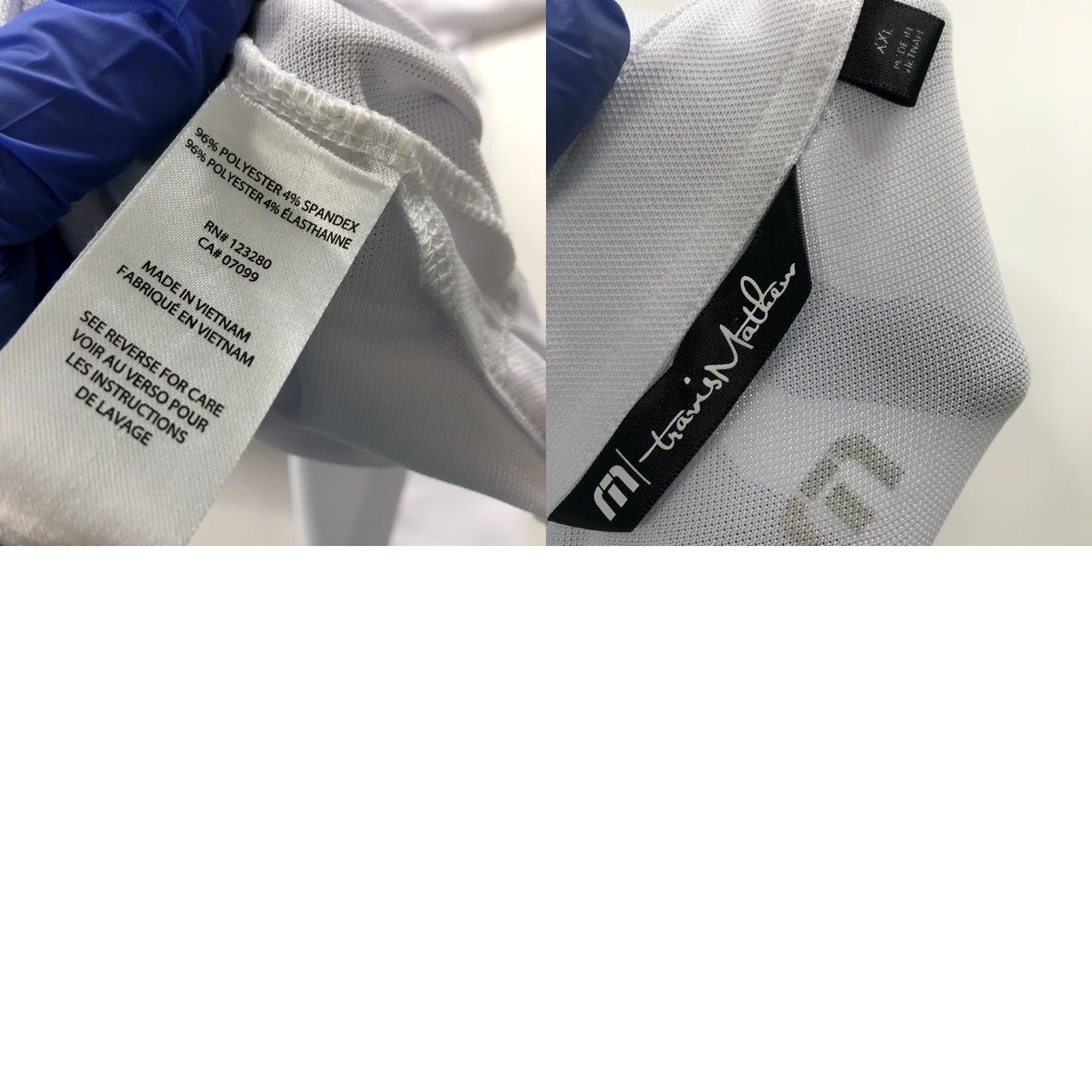 TravisMathew Travis Mathew Shirt Polo XXL White Striped Golf SS Polyester Button LOGO Size US XXL / EU 58 / 5 - 8 Thumbnail