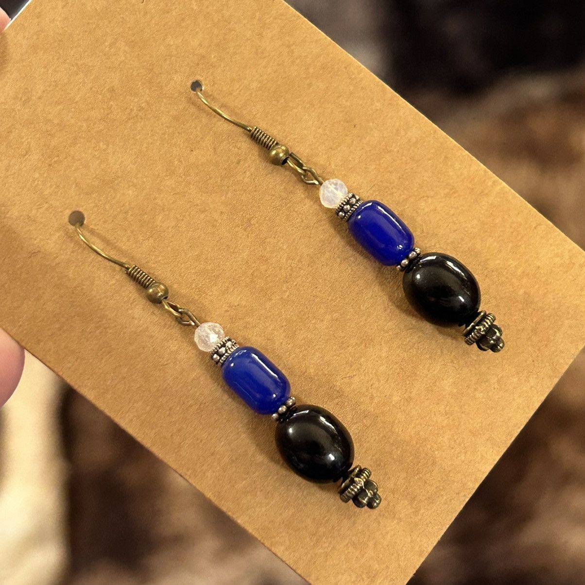 Handmade Handcrafted vintage bead cat eye glass barrels earrings Size ONE SIZE - 1 Thumbnail