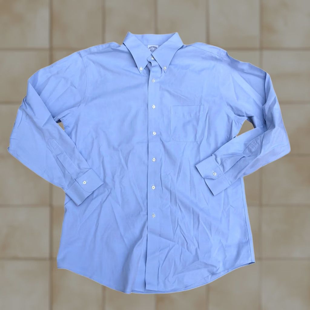 Brooks Brothers BROOKS BROTHERS Regent Dress Shirt Men's 16.5-34 Blue Solid Long Sleeve Non-Iron Regular Shirt Mens Blue 16.5 34 Size 46R - 1 Thumbnail