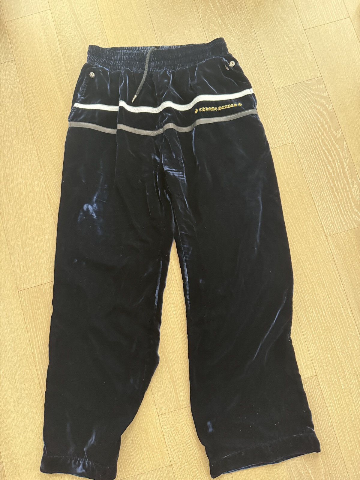 Chrome Hearts Navy & White Embroidered Logo Velour Track Pants Size US 32 / EU 48 - 1 Thumbnail