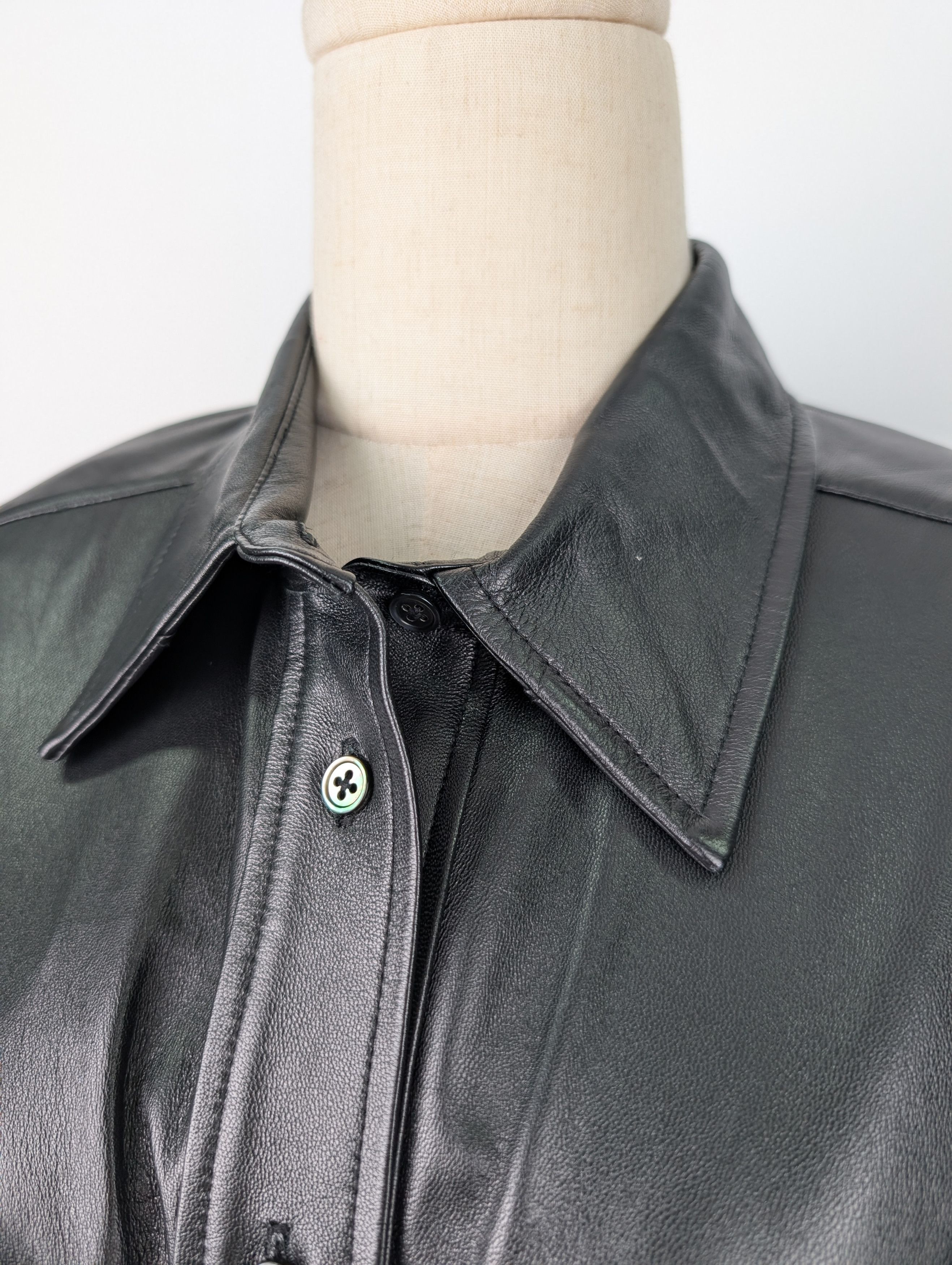 Alexander Wang Black Ruched Lambskin Leather Shirt Jacket Size XS / US 0-2 / IT 36-38 - 3 Thumbnail