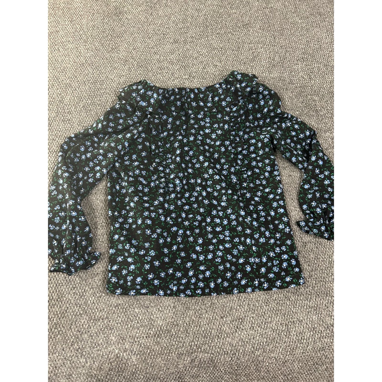 Loft LOFT Blouse Womens M Black Floral Long Sleeve V-Neck Ruffle Top Size M / US 6-8 / IT 42-44 - 7 Thumbnail
