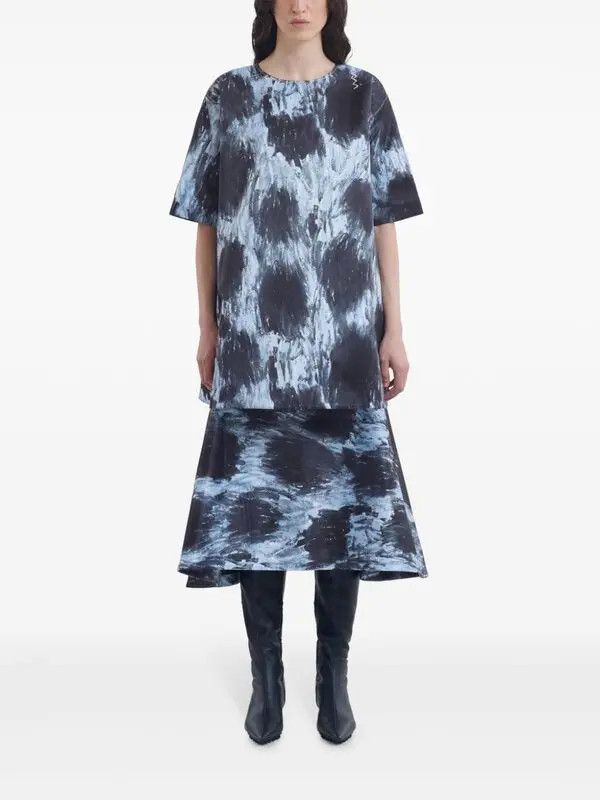o1w1db11125 Printed A-Line Dress in Blue
