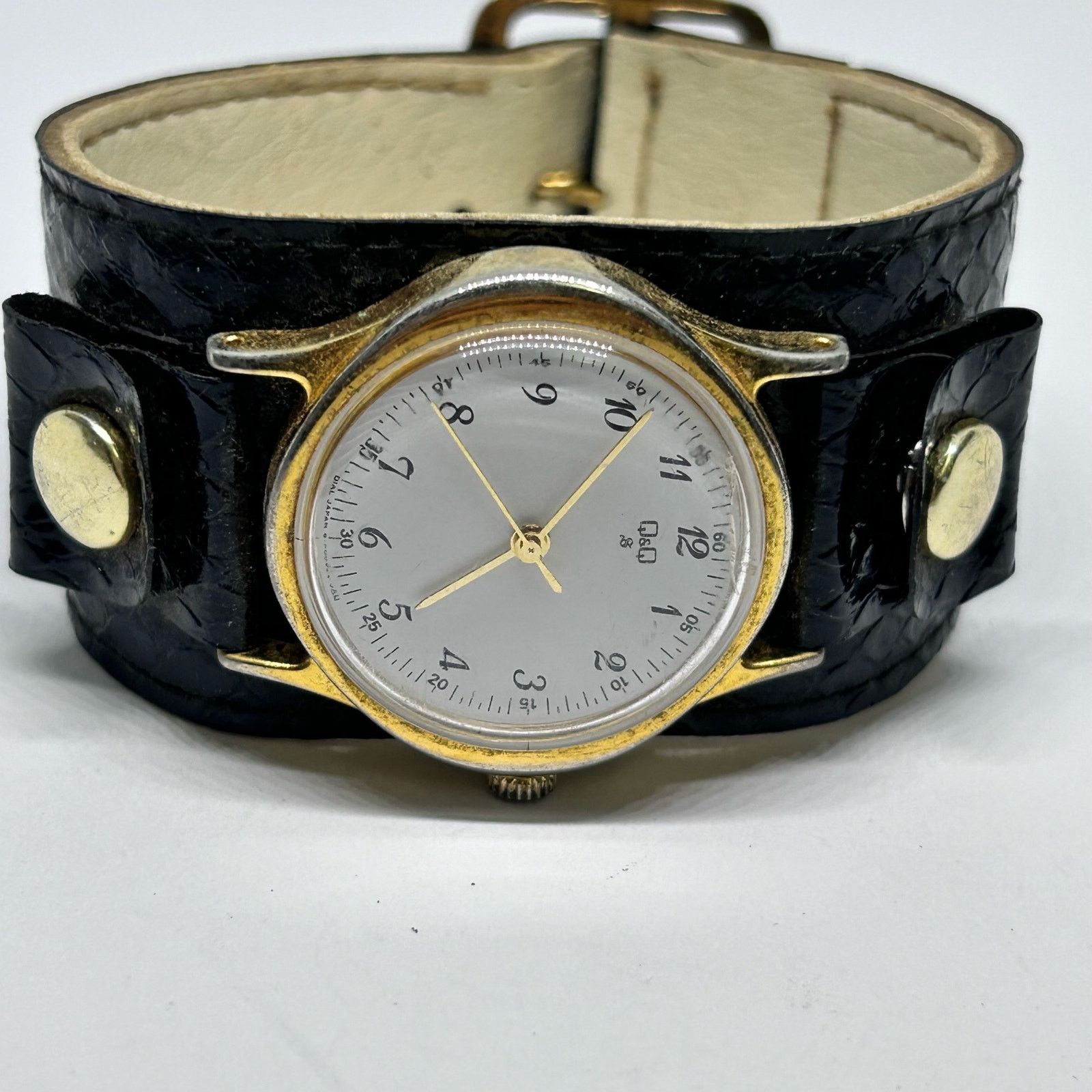 Other Q&Q Gold Tone Women’s Vintage Watch Black Strap St. Steel Size ONE SIZE - 8 Thumbnail