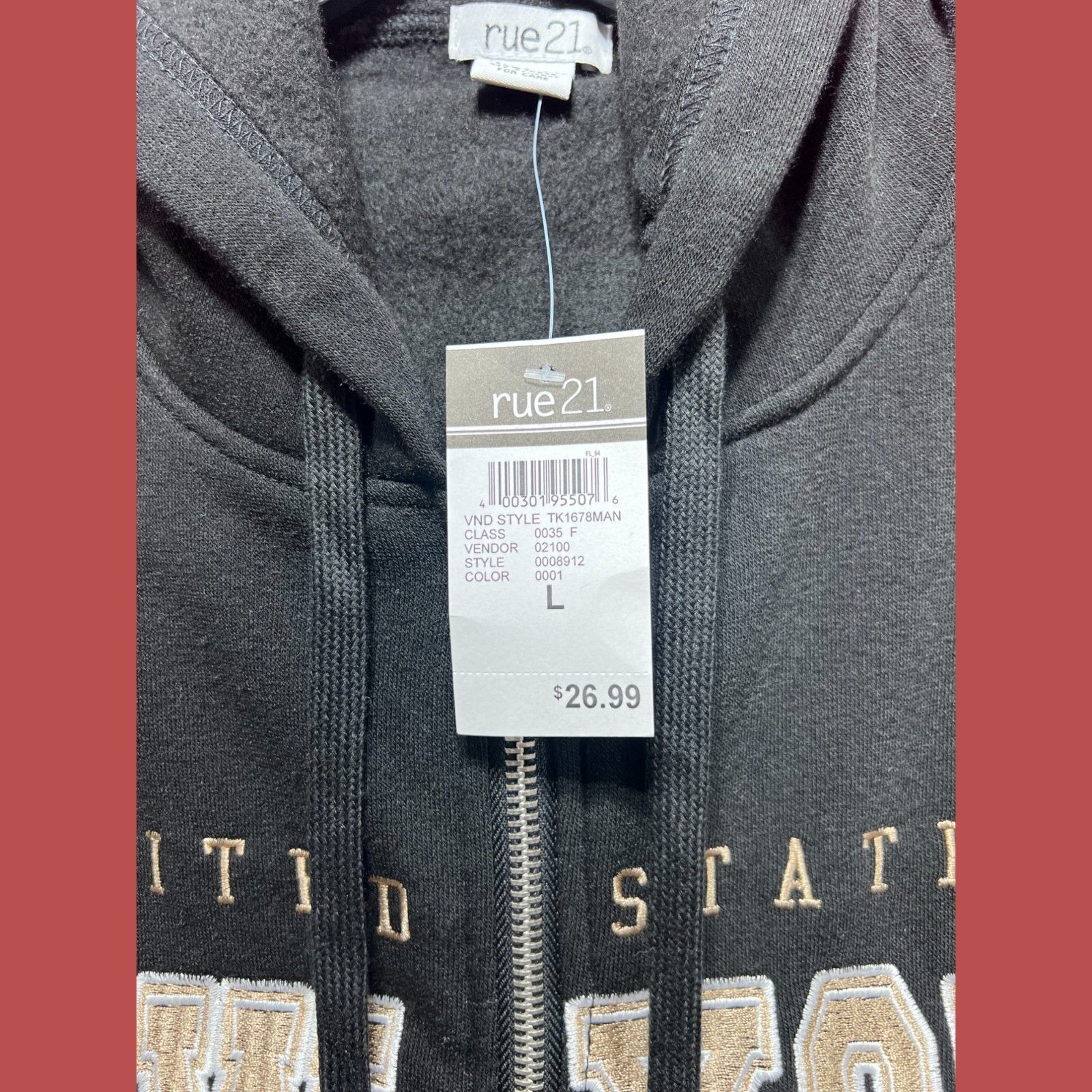 rue21 Rue 21 - Men's Long Sleeve Hooded Sweatshirt - Black - Large Size US L / EU 52-54 / 3 - 8 Thumbnail