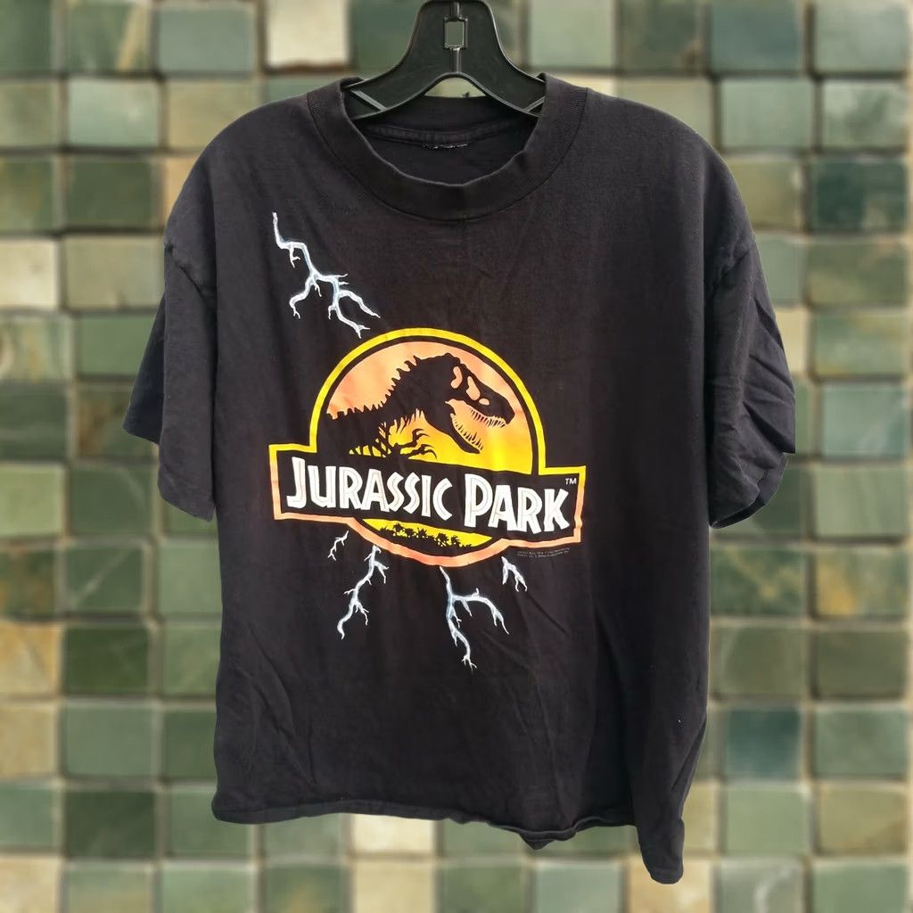 Vintage VINTAGE Jurassic Park lightning T-shirt 1992 Mens Adult Large Black Shirt 80s 90s Storm Kanye Size US L / EU 52-54 / 3 - 1 Thumbnail