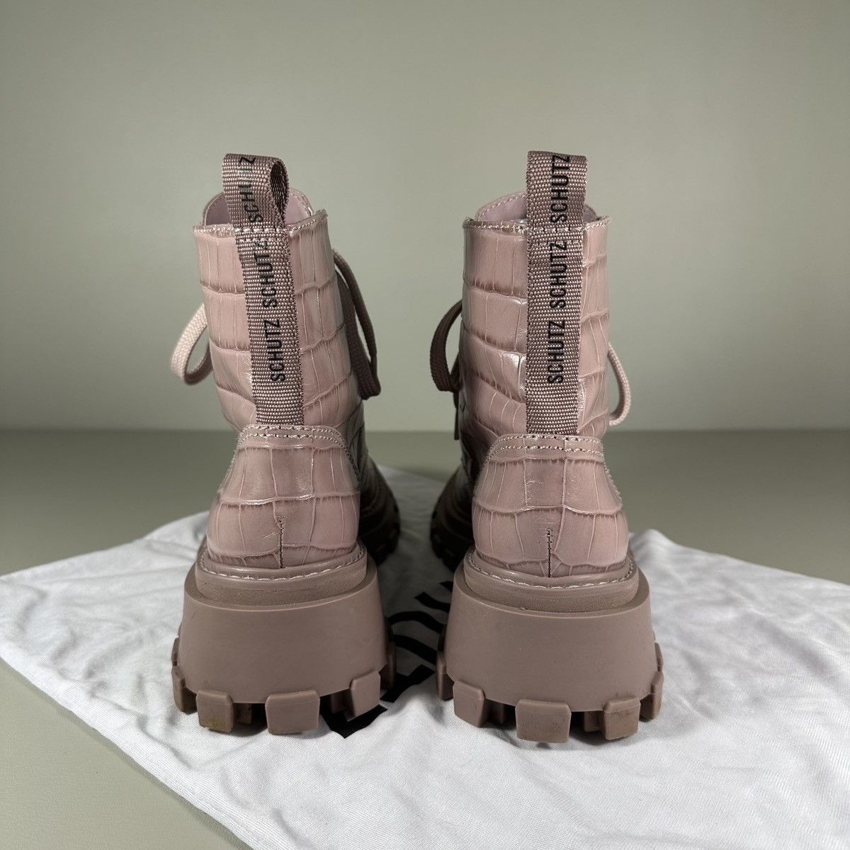 SCHUTZ Schutz Orly Croc Print Lug Sole Lilac Combat Leather Boots Size US 9.5 / IT 39.5 - 6 Thumbnail