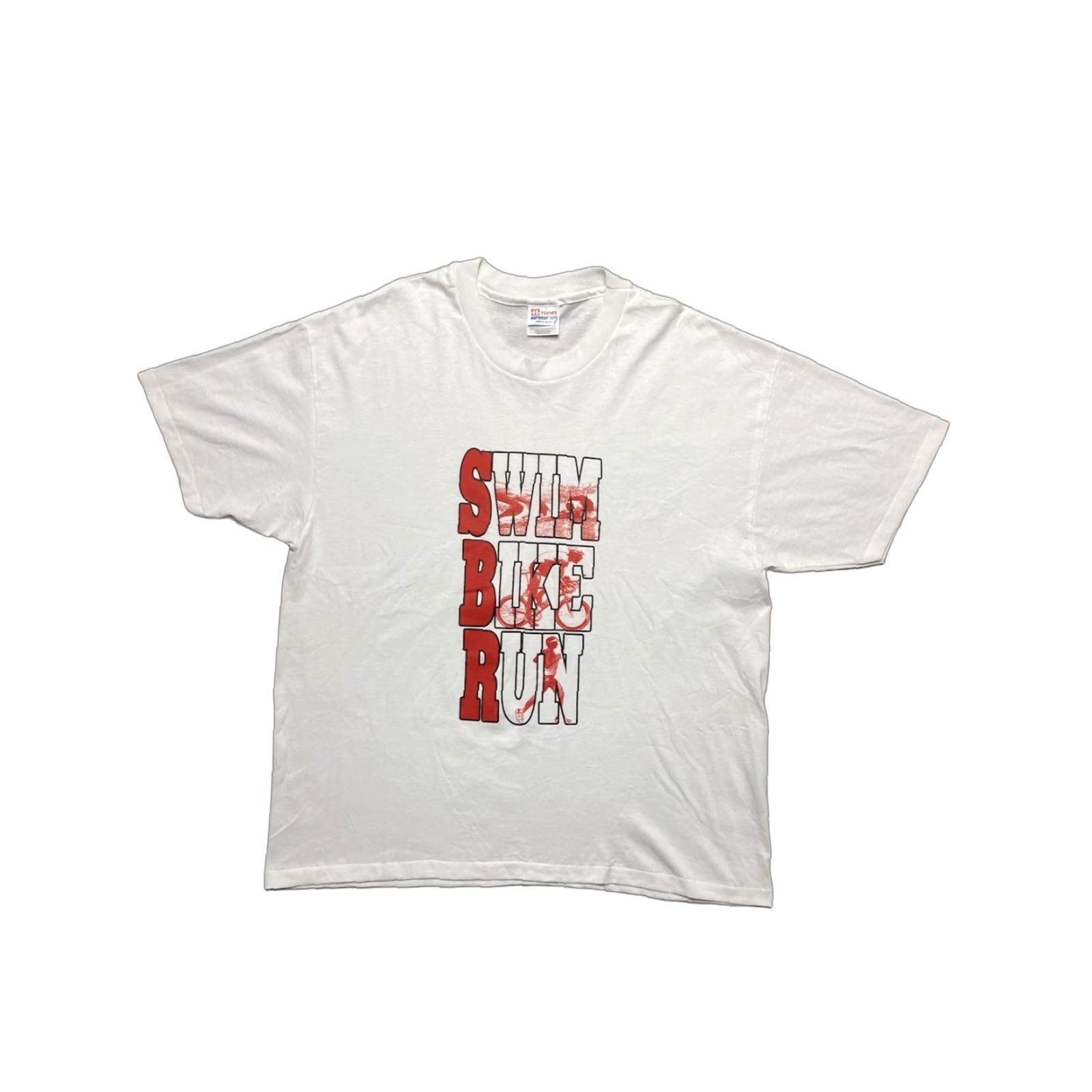 Hanes VINTAGE 90s Hanes XL T-Shirt Men White Graphic 90s Active Swim Bike Run Exercise Single Stitch Size US XL / EU 56 / 4 - 1 Thumbnail