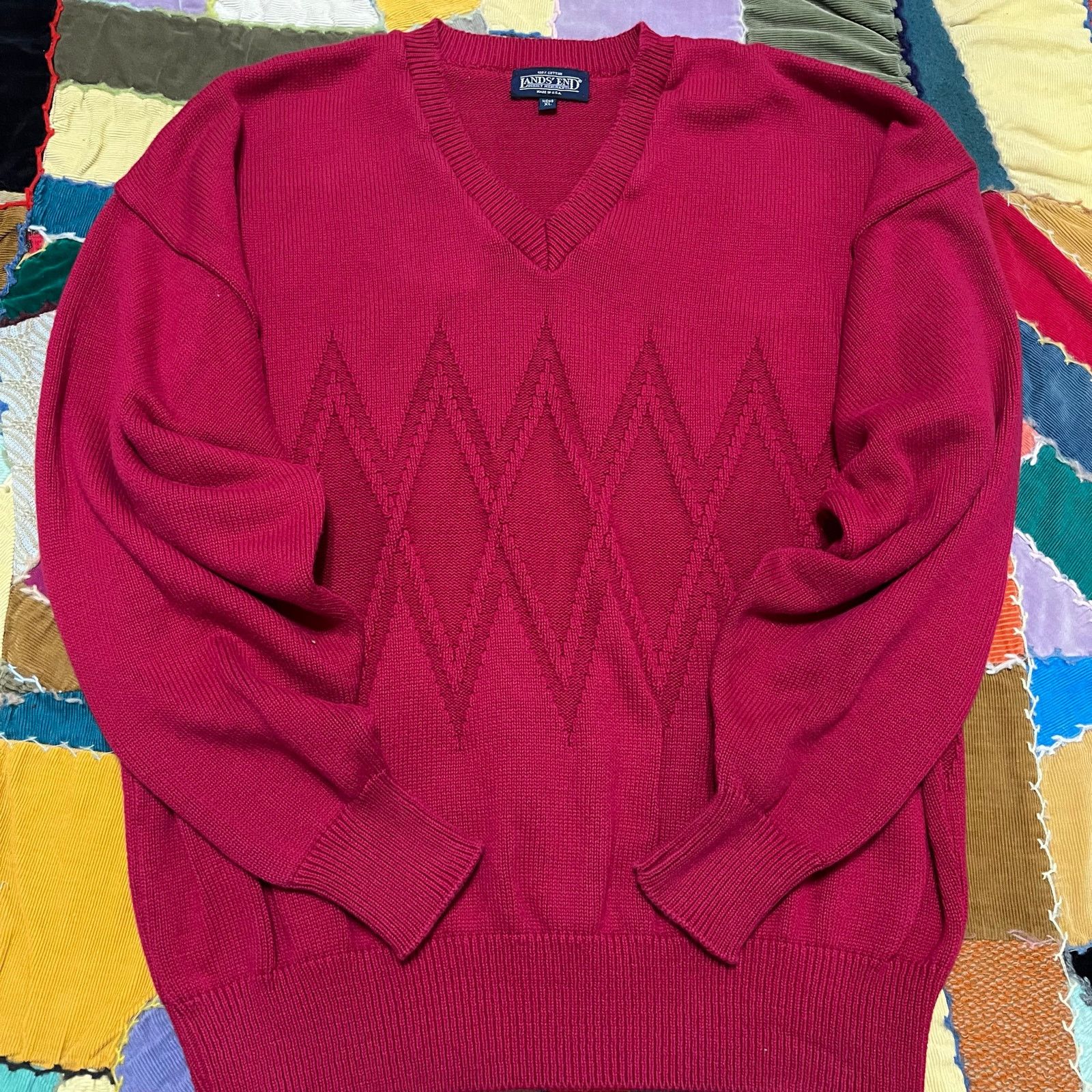 Lands' End Vintage Lands End Woven Wrap Around Red Sweater XL Size US XL / EU 56 / 4 - 1 Thumbnail