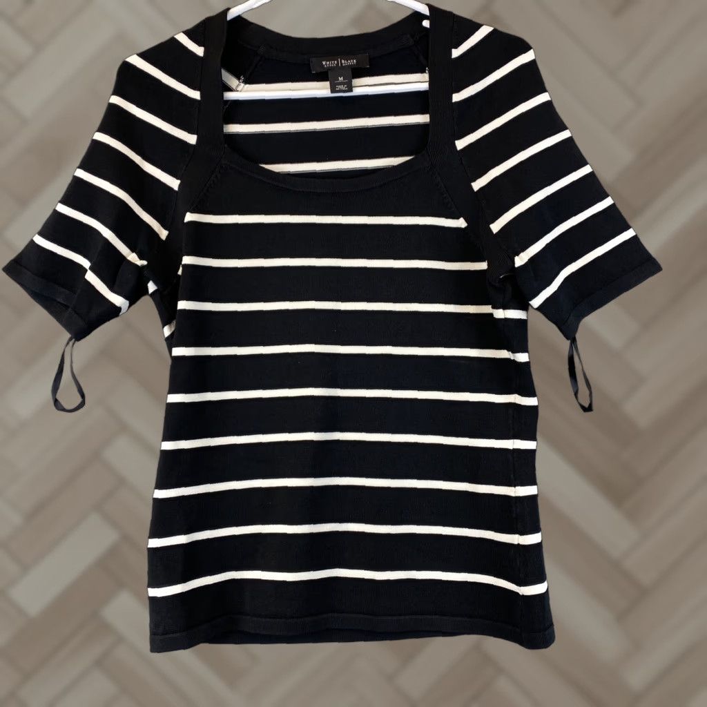 White House Black Market White House Black Market Blouse Shirt Women M Black Short Sleeve Collared Geometric Pattern Vintage No Size M / US 6-8 / IT 42-44 - 1 Thumbnail