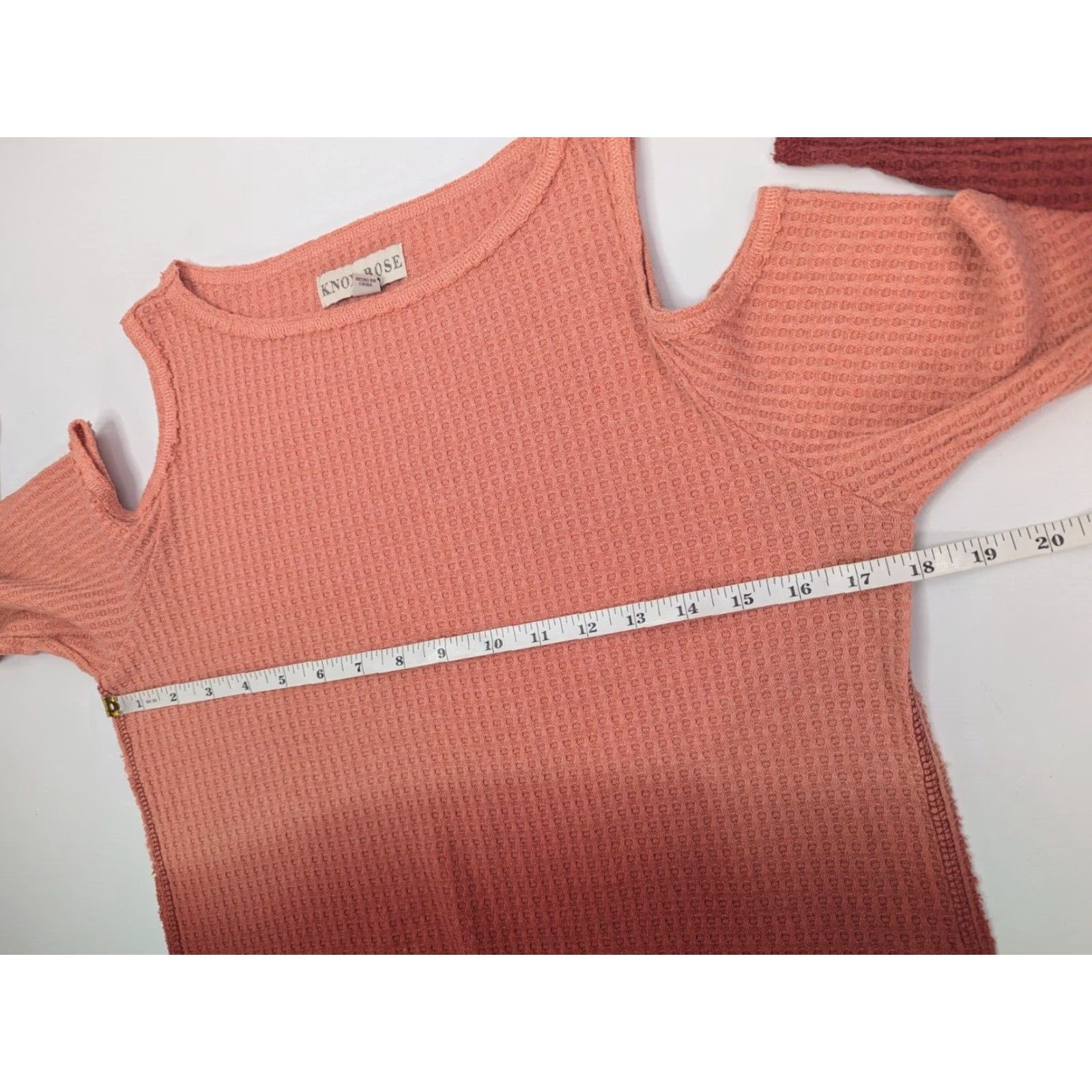 Vintage Knox Rose Blouse Women M Orange Cold Shoulder Ombre Dip Dye Waffle Knit Crew Neck Pullover Casual Shirt Size M / US 6-8 / IT 42-44 - 6 Thumbnail