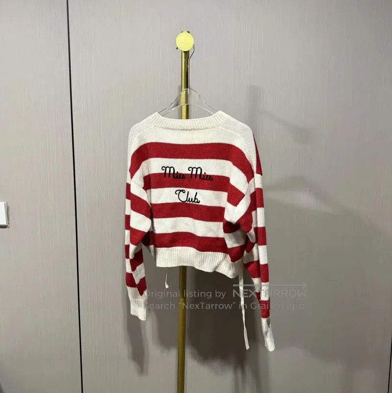 Miu Miu Miu Miu Red and White Striped Wool Sweater . Size XXS / US 00 / IT 34 - 2 Thumbnail