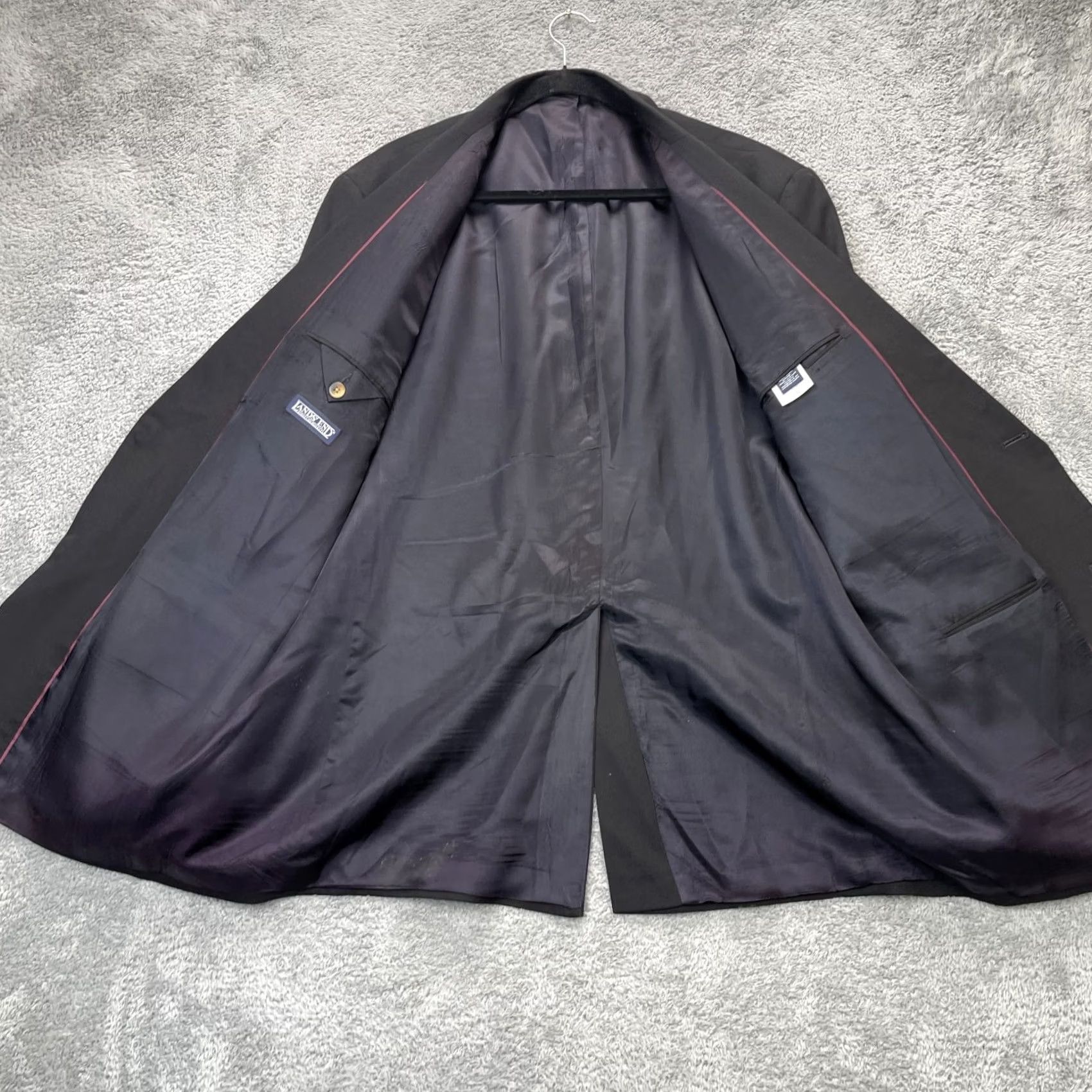 Lands' End VTG Lands End Blazer Mens 44L Black Wool Notch Lapel Long Single-Breasted 2-Button Chest 46in Dry Clean Only Vintage Wool Blazer Coat Size 44R - 3 Thumbnail