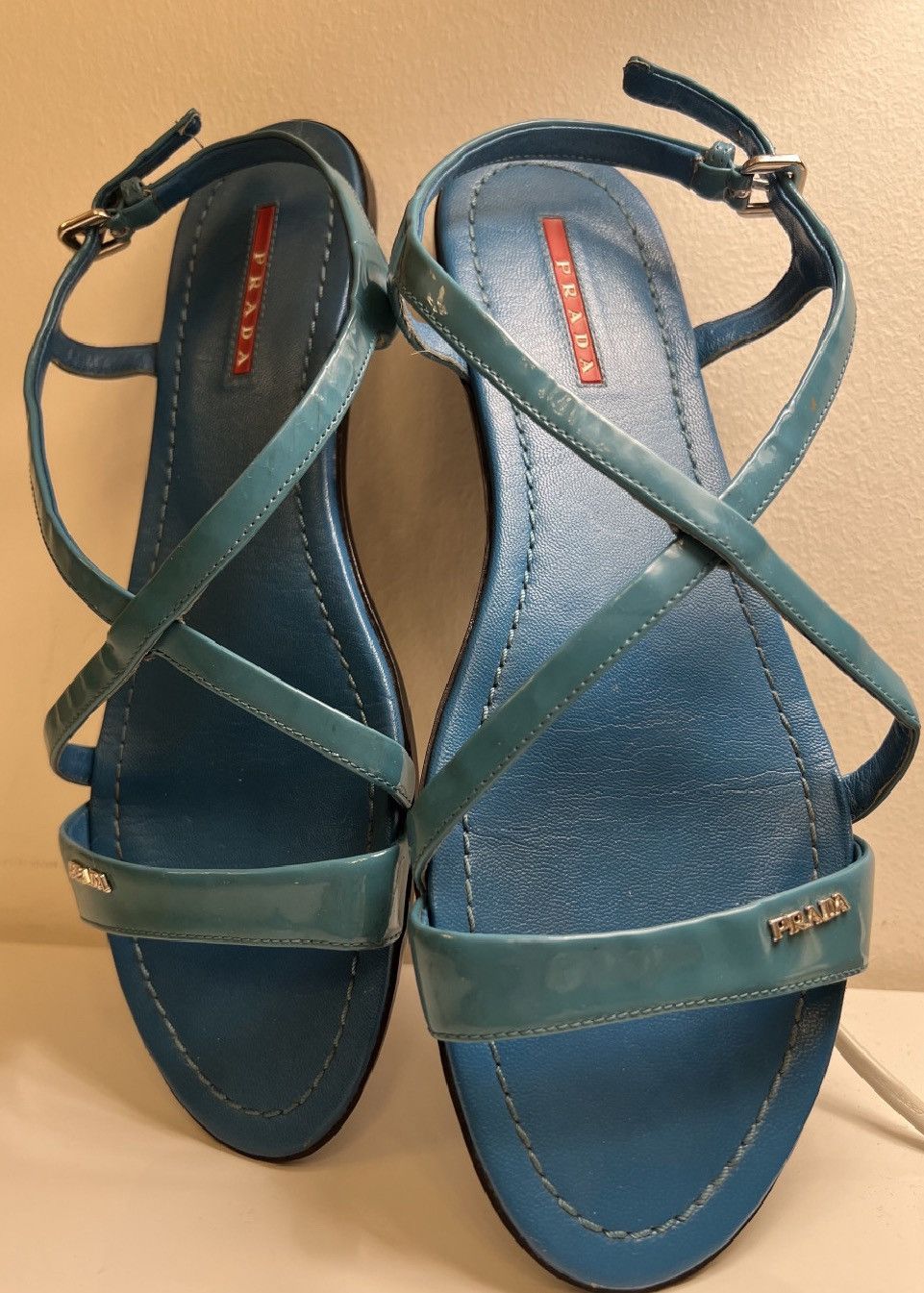 Prada Prada Turquoise Patent Leather Sandals Size US 11.5 / IT 41.5 - 4 Thumbnail