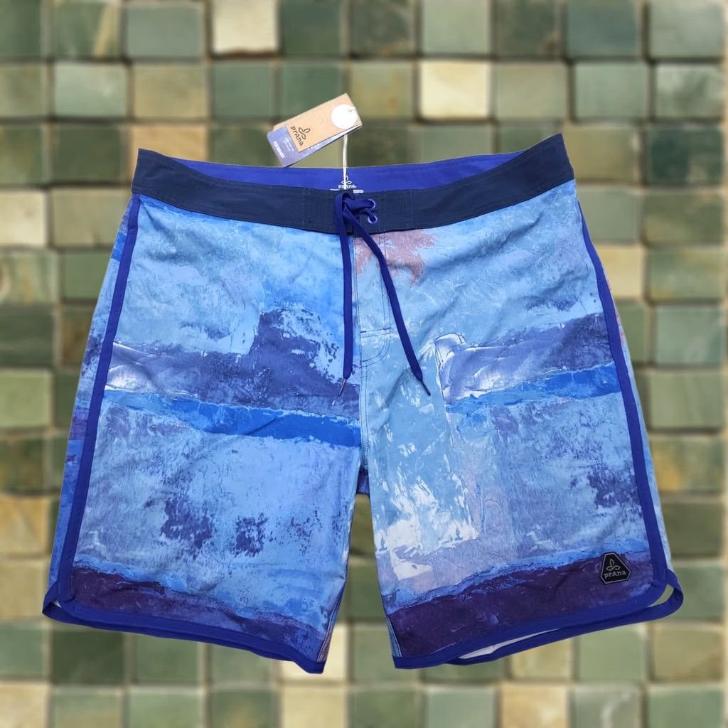 Prana prAna Board Shorts Mens 40 x 9" Blue Stretch UPF50+ Swim Beach Surf NWT Camouflage Pattern Bottom Mens Size US 40 / EU 56 - 1 Thumbnail