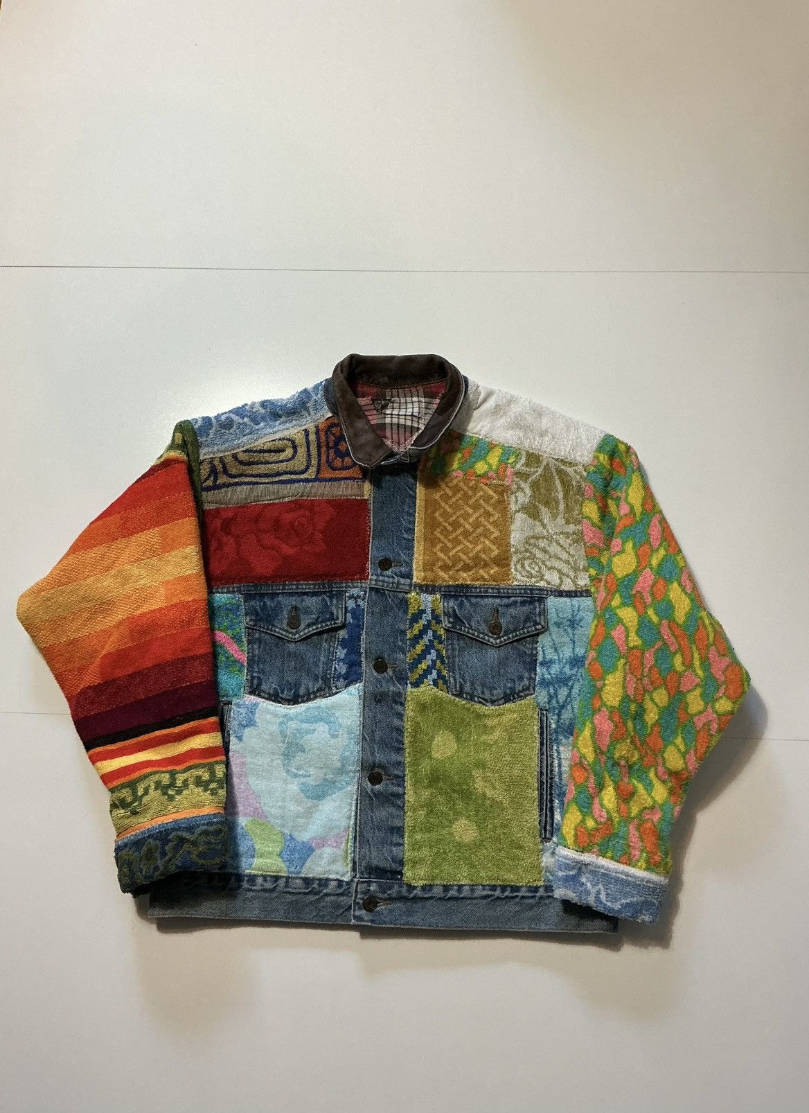 Vintage Vintage Patchwork Towel 1 Of 1 Rework Denim Trucker Jacket Size US M / EU 48-50 / 2 - 1 Thumbnail