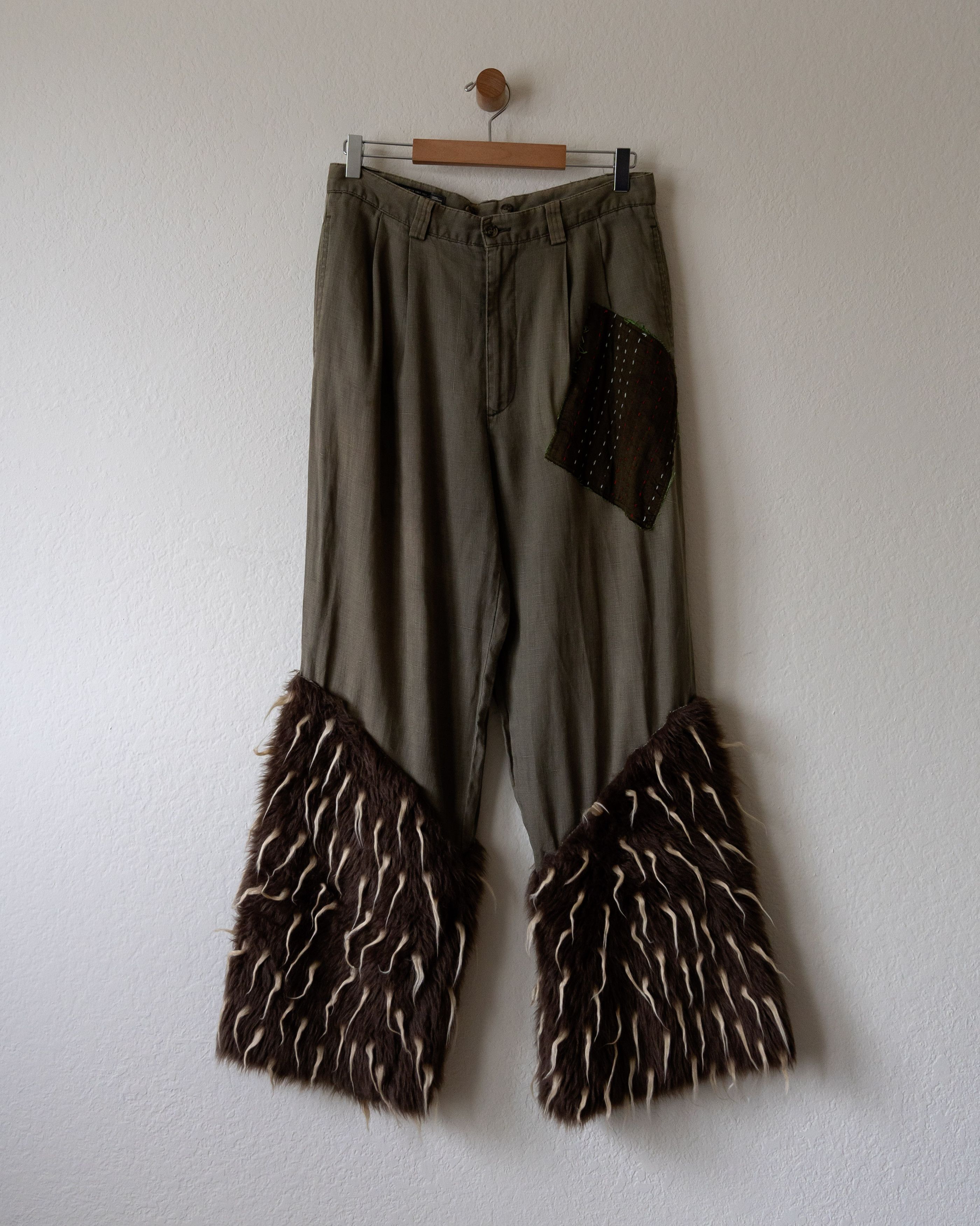 image of Avant Garde x Vintage 90's Gap Two Tone Spike Shaggy Faux Fur Pants in Olive, Men's (Size 32)