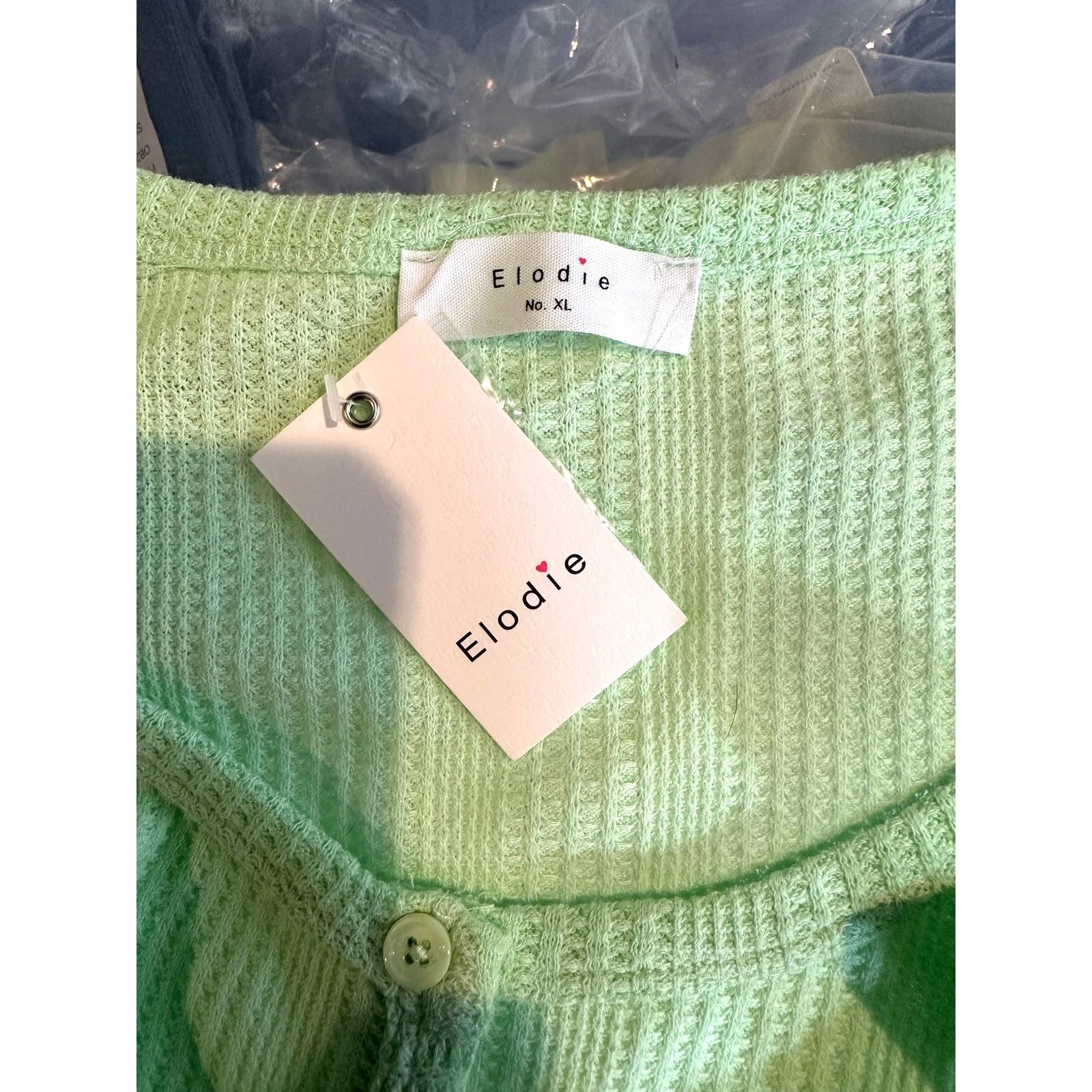 Other Elodie Waffle Knit Short Sleeve Button Up Crop Top Green XL Size XL / US 12-14 / IT 48-50 - 13 Thumbnail