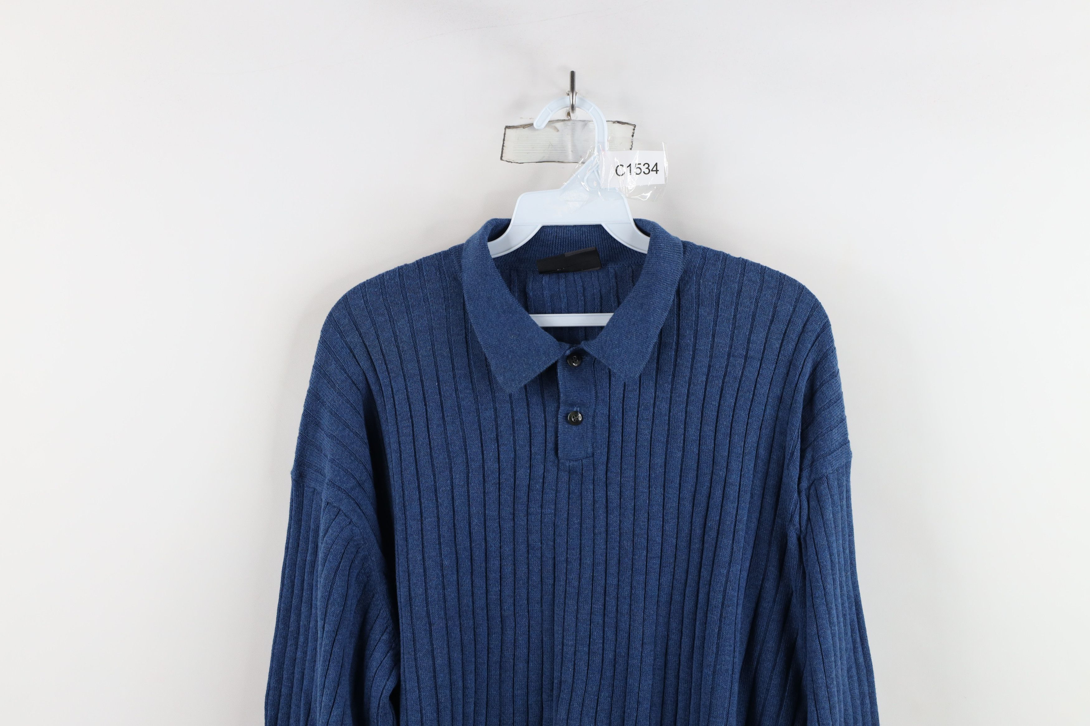 Vintage Vintage 90s Streetwear Knit Collared Polo Sweater Blue Size US XXL / EU 58 / 5 - 2 Thumbnail