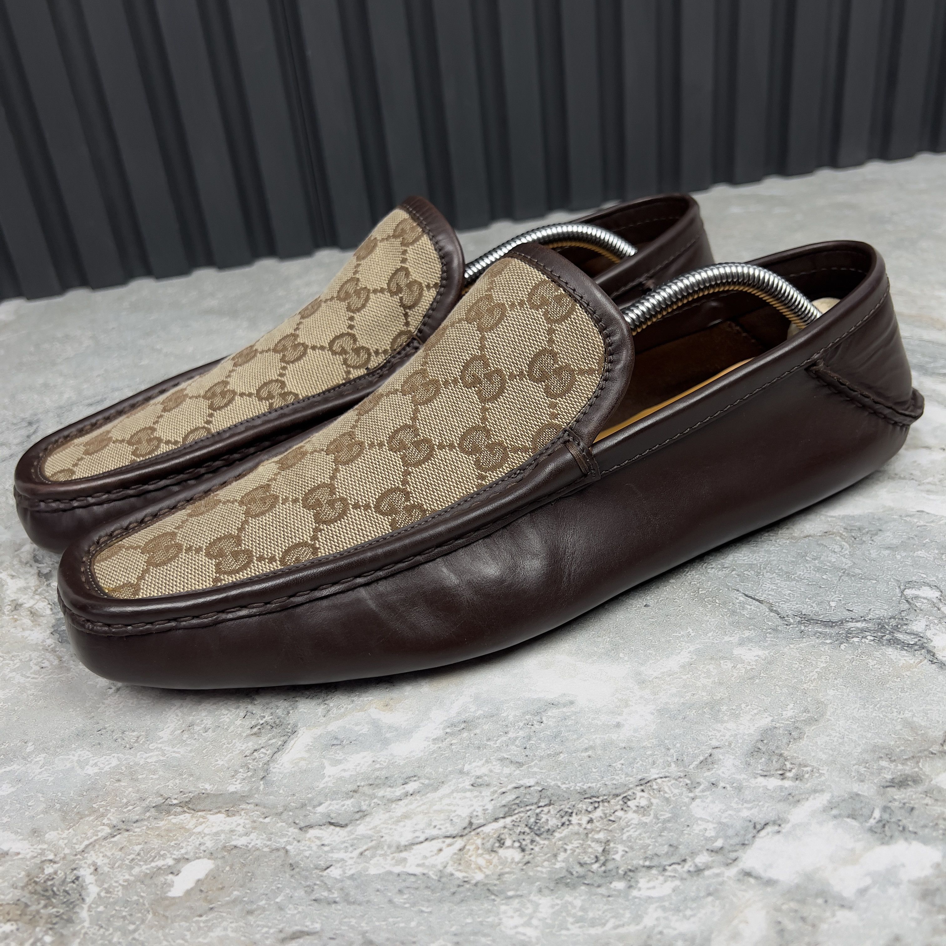 Gucci GG Canvas Vintage Moccasins Leather Shoes in Brown, Men's (Size 10.5)