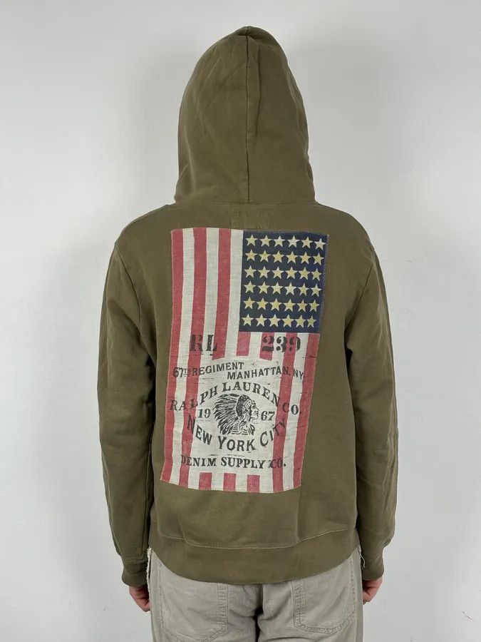 Polo Ralph Lauren 2010s Ralph Lauren Khaki Green American Flag Zip-up Hoodie Size US L / EU 52-54 / 3 - 4 Thumbnail
