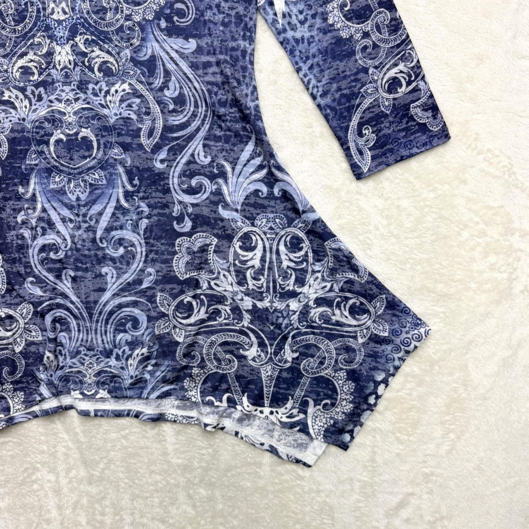Vintage Jess & Jane Tunic Shirt Womens Small Blue Paisley V-Neck 3/4 Sleeve Top Size S / US 4 / IT 40 - 4 Thumbnail