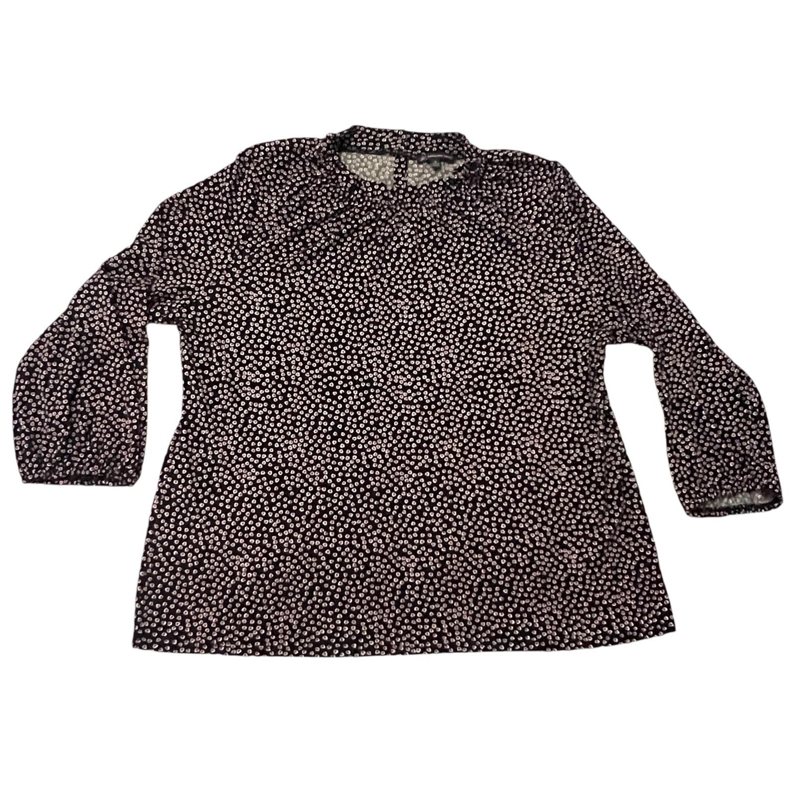 Adrianna Papell Moss Crepe Ruffle Neck 3/4 Sleeve Heart Patterned Top Size XL / US 12-14 / IT 48-50 - 9 Thumbnail