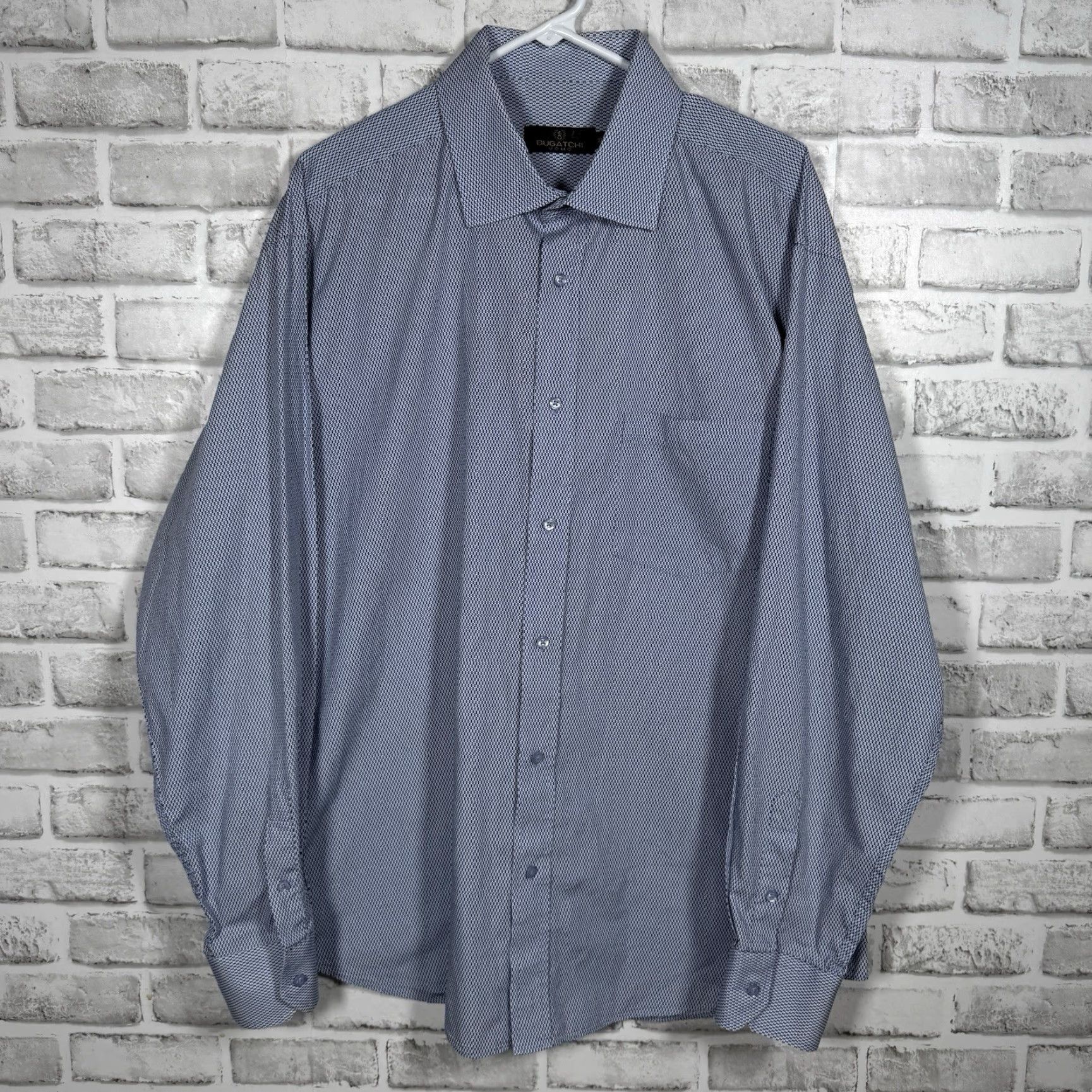 BUGATCHI Bugatchi Uomo Men’s XL Blue Micro Print Long Sleeve Button-Up Shirt Size US XL / EU 56 / 4 - 2 Thumbnail