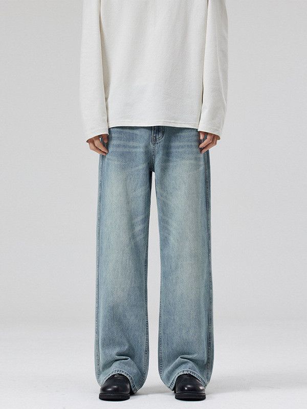 Japanese Brand Men's washed high-street straight light blue jeans Size US 32 / EU 48 - 1 Thumbnail