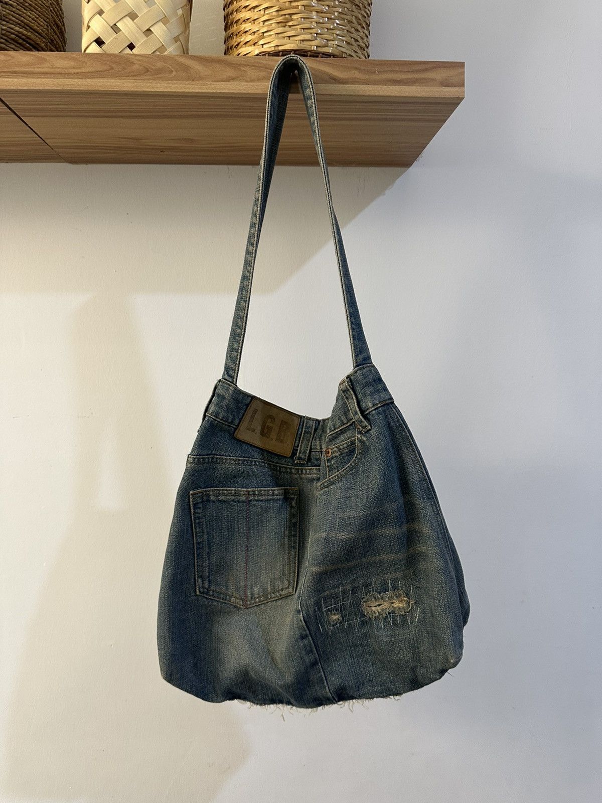 If Six Was Nine L.G.B Le Grande Bleu | Reconstructed Denim Distressed Bag Size ONE SIZE - 2 Thumbnail