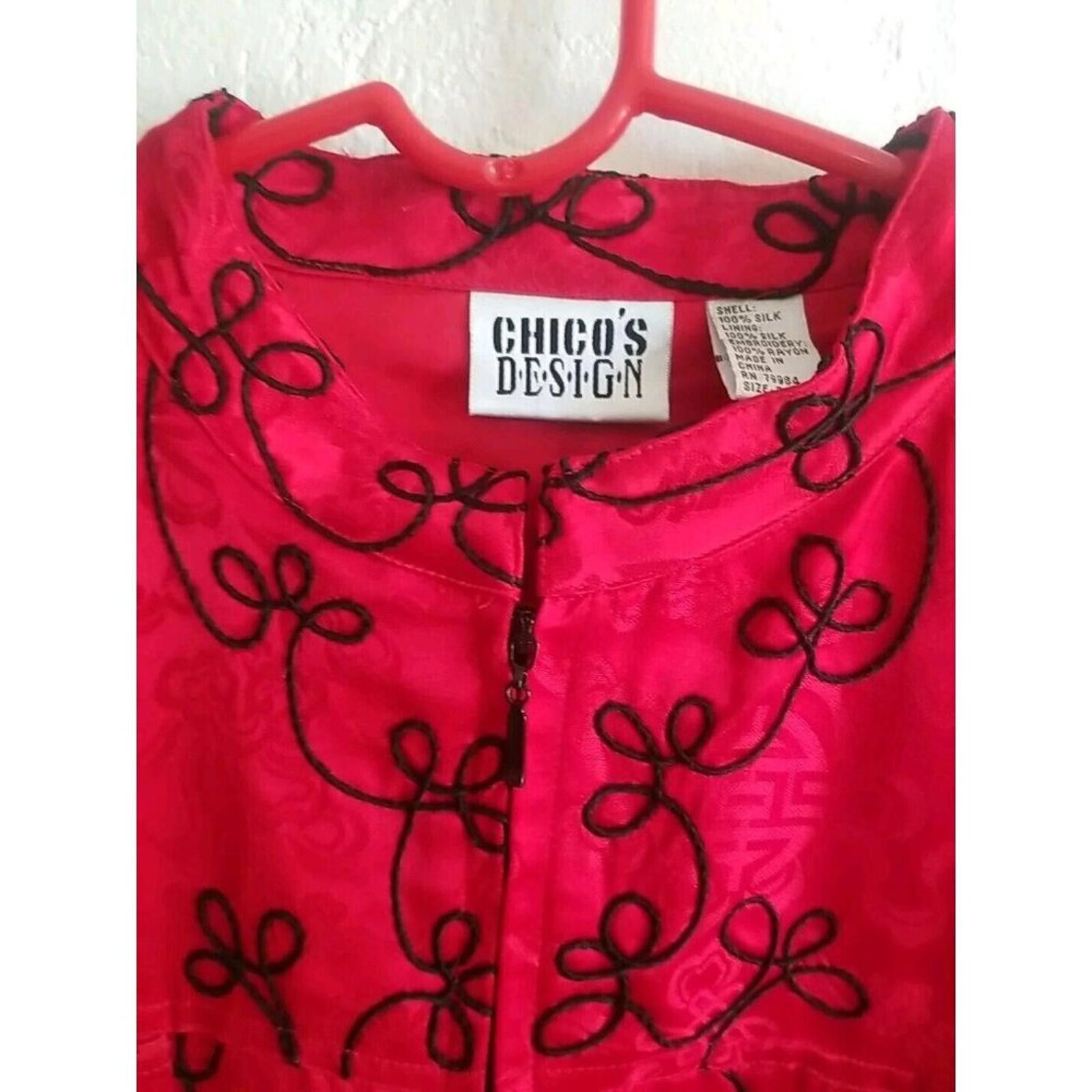 Other Chico's Design Silk Embroidered Jacket Womens sz 3 Large Red Size L / US 10 / IT 46 - 3 Thumbnail
