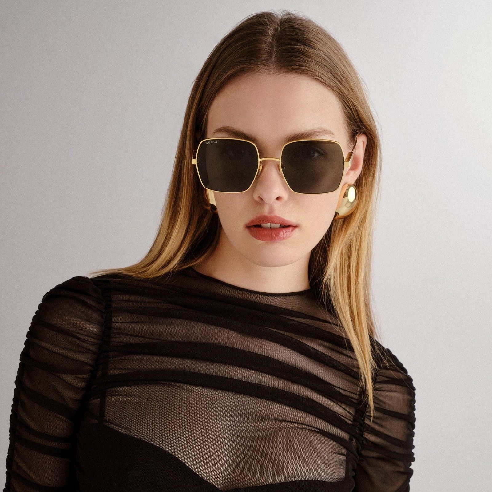 Gucci NEW Gucci GG1434S 001 Yellow Gold Grey Unisex Authentic Size ONE SIZE - 1 Thumbnail