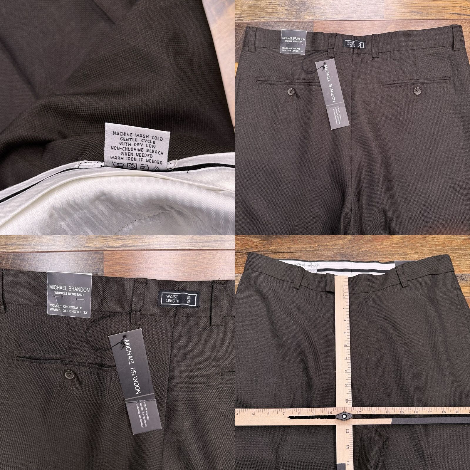 Vintage Michael Brandon Dress Pants Mens 36x32 Chocolate Wrinkle Resistant New Size US 36 / EU 52 - 8 Thumbnail