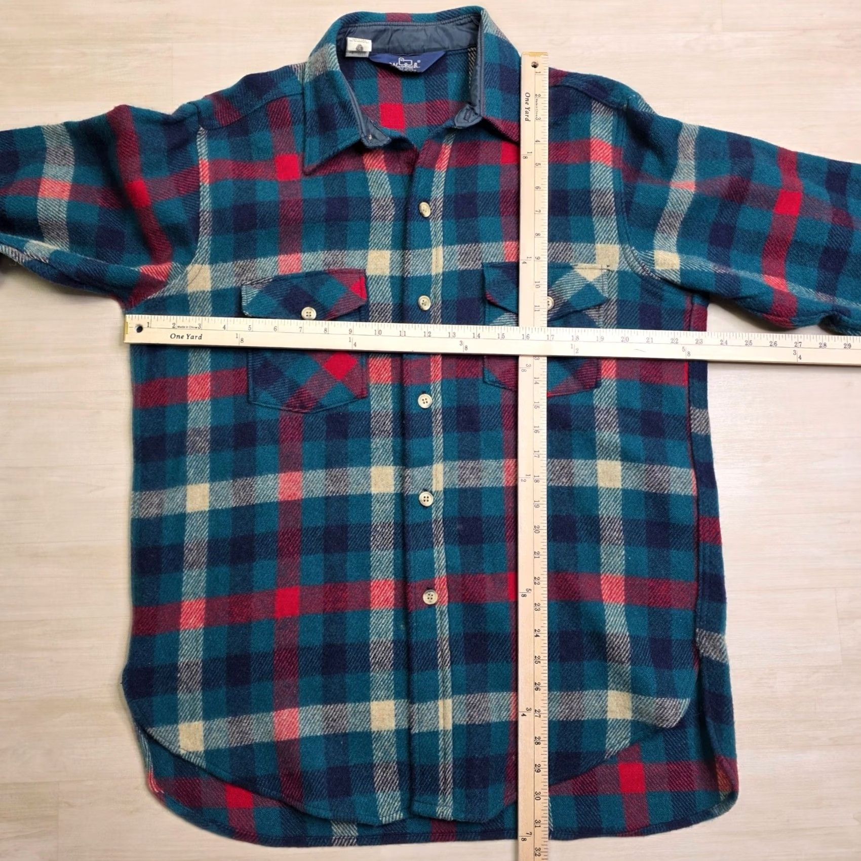 Vintage VINTAGE Woolrich Shirt Mens Plaid Wool Flannel Shacket Shacket Shirt Teal Red Made USA Large MENS Size US L / EU 52-54 / 3 - 6 Thumbnail